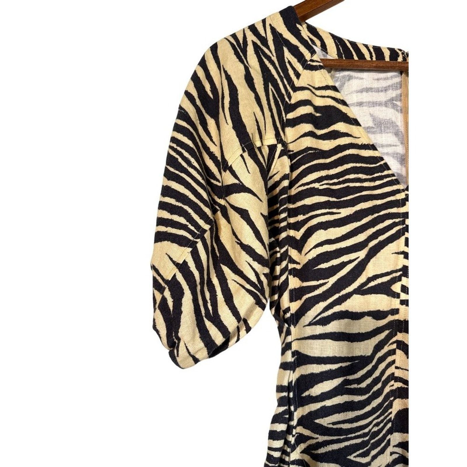 NICHOLAS Nicholas Zebra Mini Linen Dress Cream and Blackm NO Belt 2 Size XS / US 0-2 / IT 36-38 - 4 Thumbnail