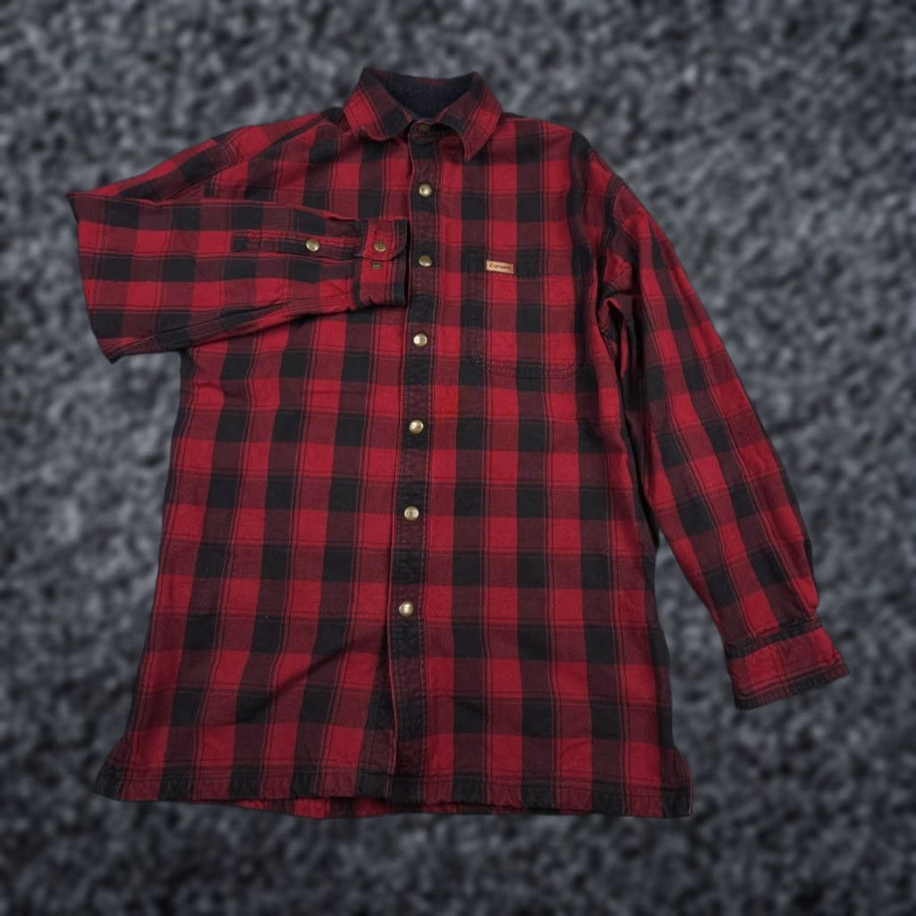 VINTAGE Carhartt Jacket Coat Mens Small Plaid Lumberjack Snap Heavy Flannel S195DKR