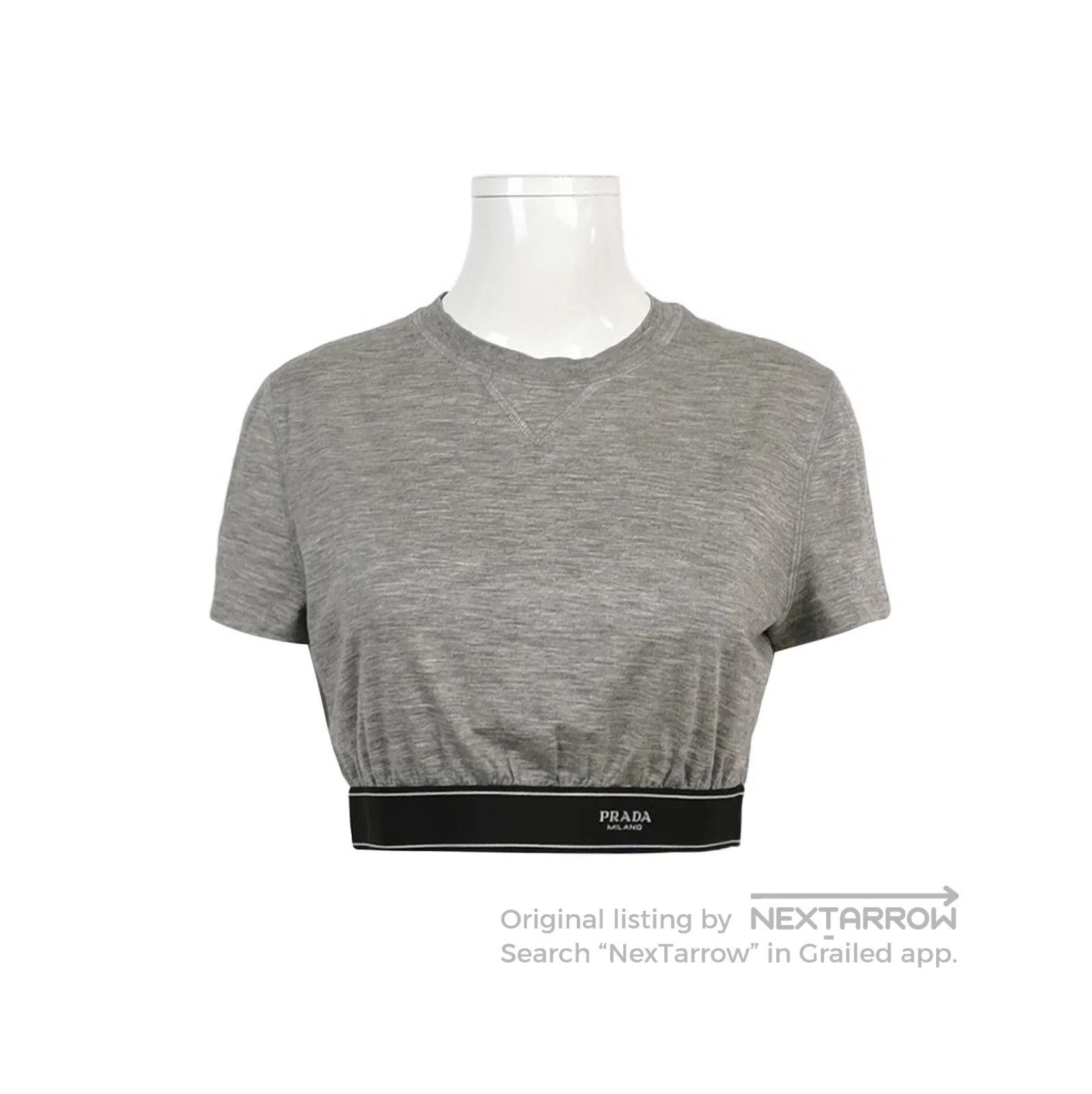 Prada Prada Gray Cropped Logo Tee . Size L / US 10 / IT 46 - 1 Thumbnail