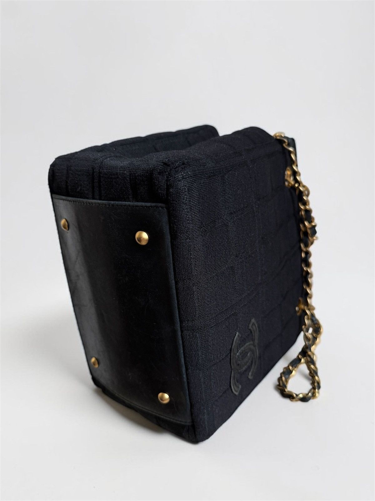 Chanel Chanel Vintage Chocobar Black Jersey Tote with chain straps Size ONE SIZE - 6 Thumbnail