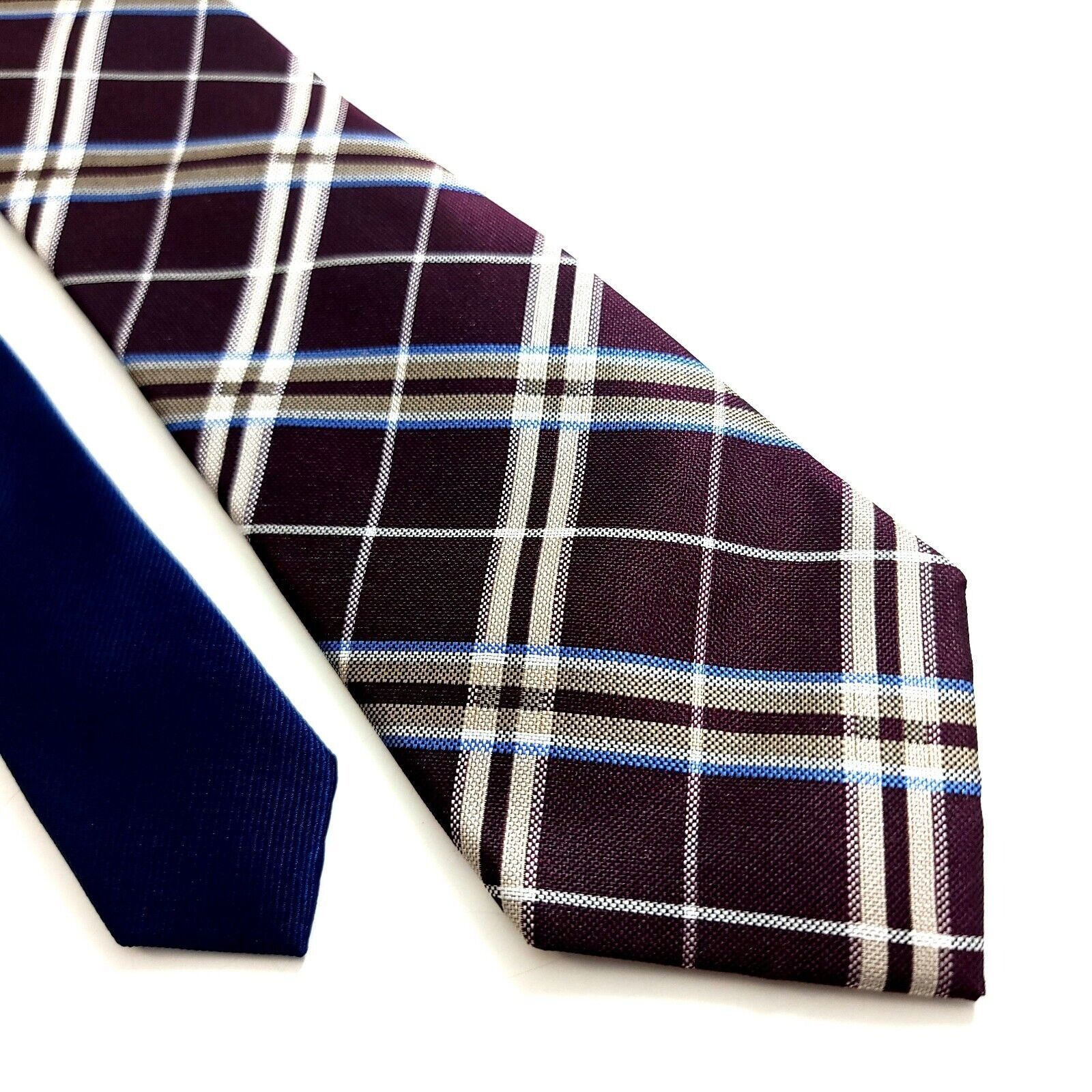 Tommy Hilfiger Tommy Hilfiger Purple Tan Woven Plaid Silk Tie Size ONE SIZE - 1 Thumbnail