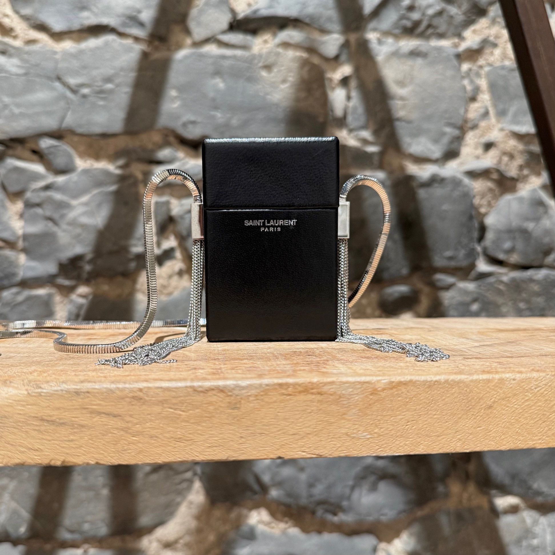 Saint Laurent Paris Saint Laurent Black Leather Smoking Box Chain Minaudiere Bag Size ONE SIZE - 2 Thumbnail