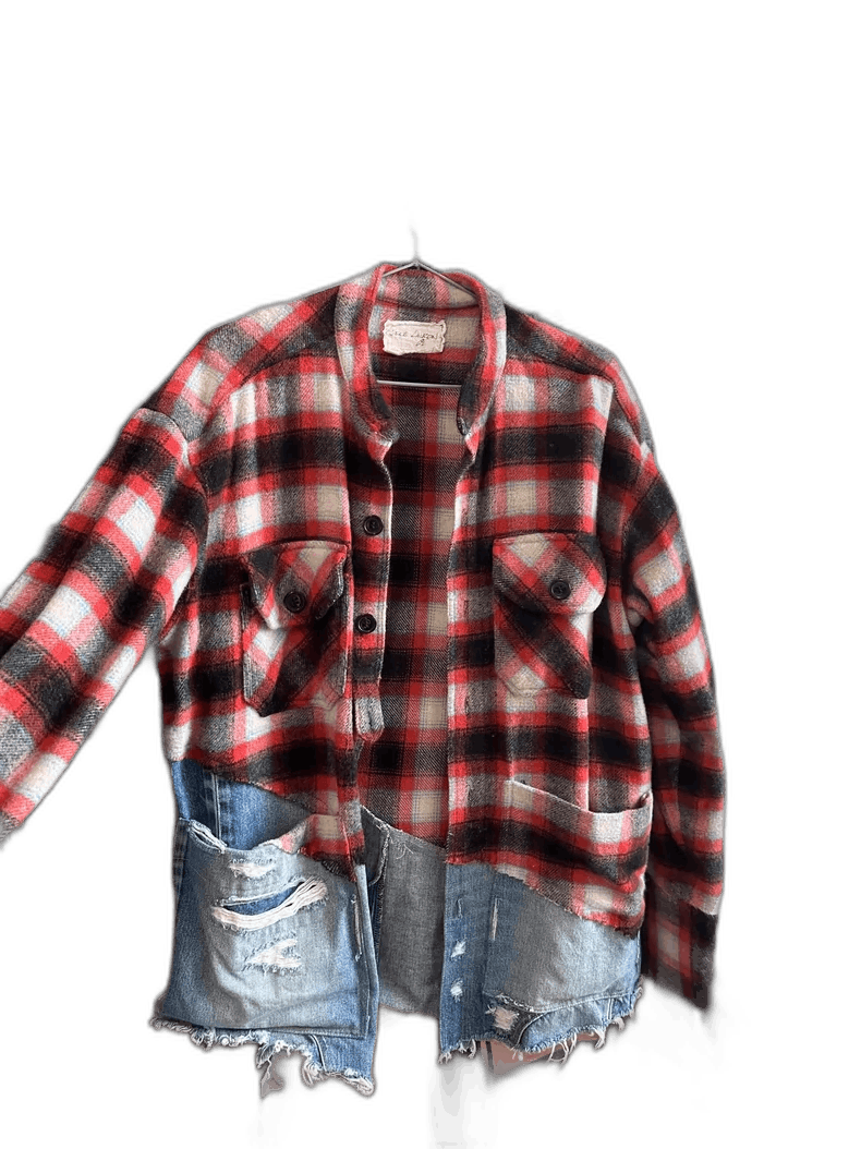 Greg Lauren patchwork plaid flannel shirt with denim Size US M / EU 48-50 / 2 - 1 Thumbnail