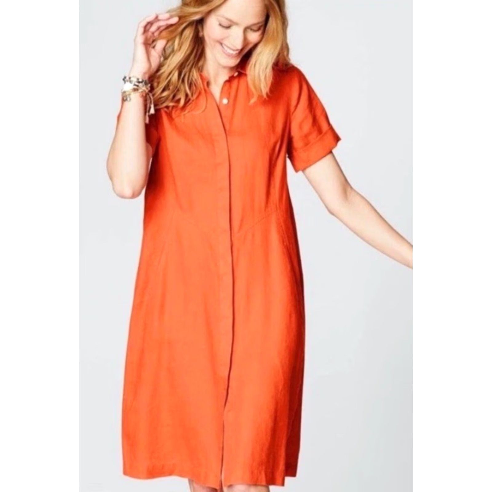 J. Jill NWT J. Jill Love Linen Zinnia Orange Saffron Shirt Dress Large Shirt Dress Women Size L / US 10 / IT 46 - 2 Thumbnail