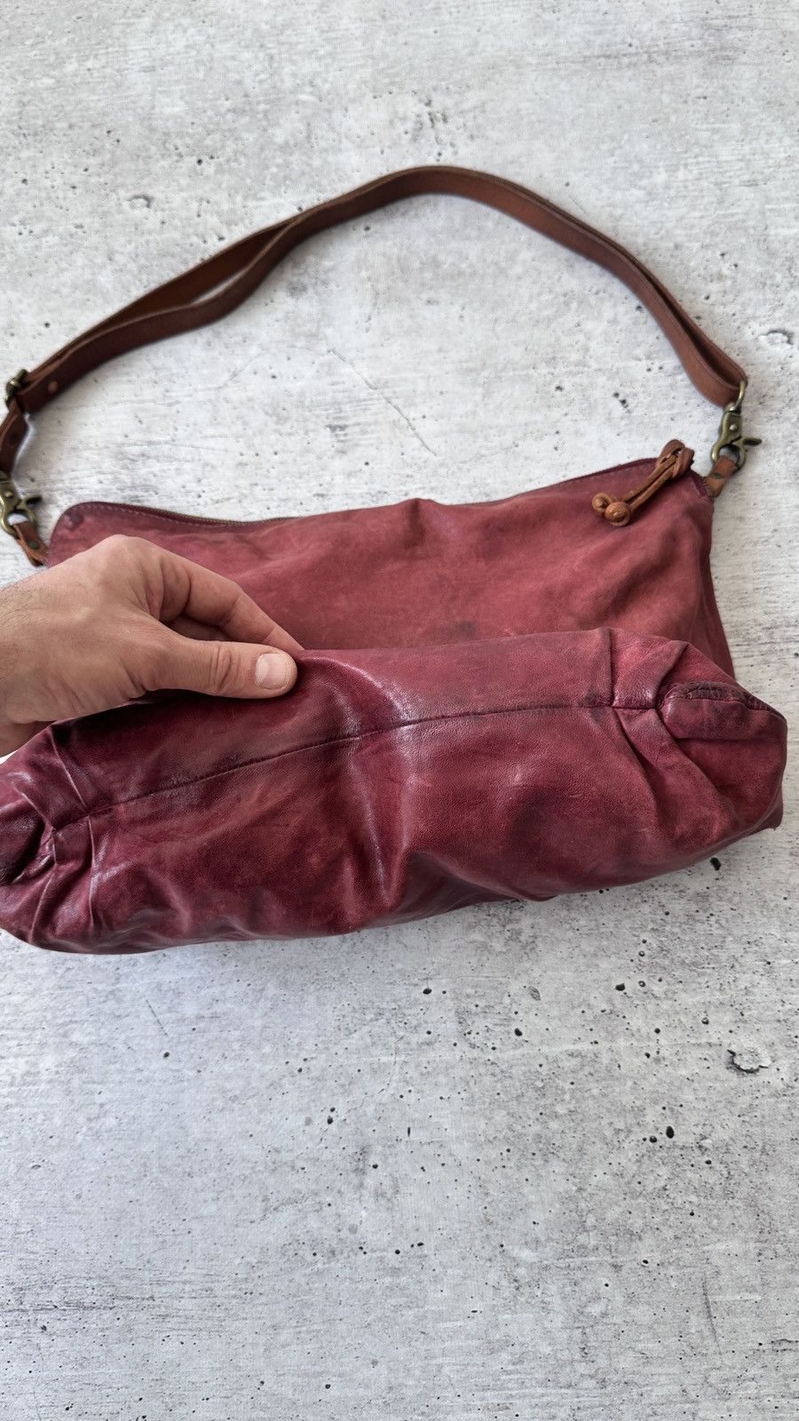 A.S.98 AS98 Leather Hobo Bag Foldover Large Slouchy Tote Oxblood Size ONE SIZE - 6 Thumbnail