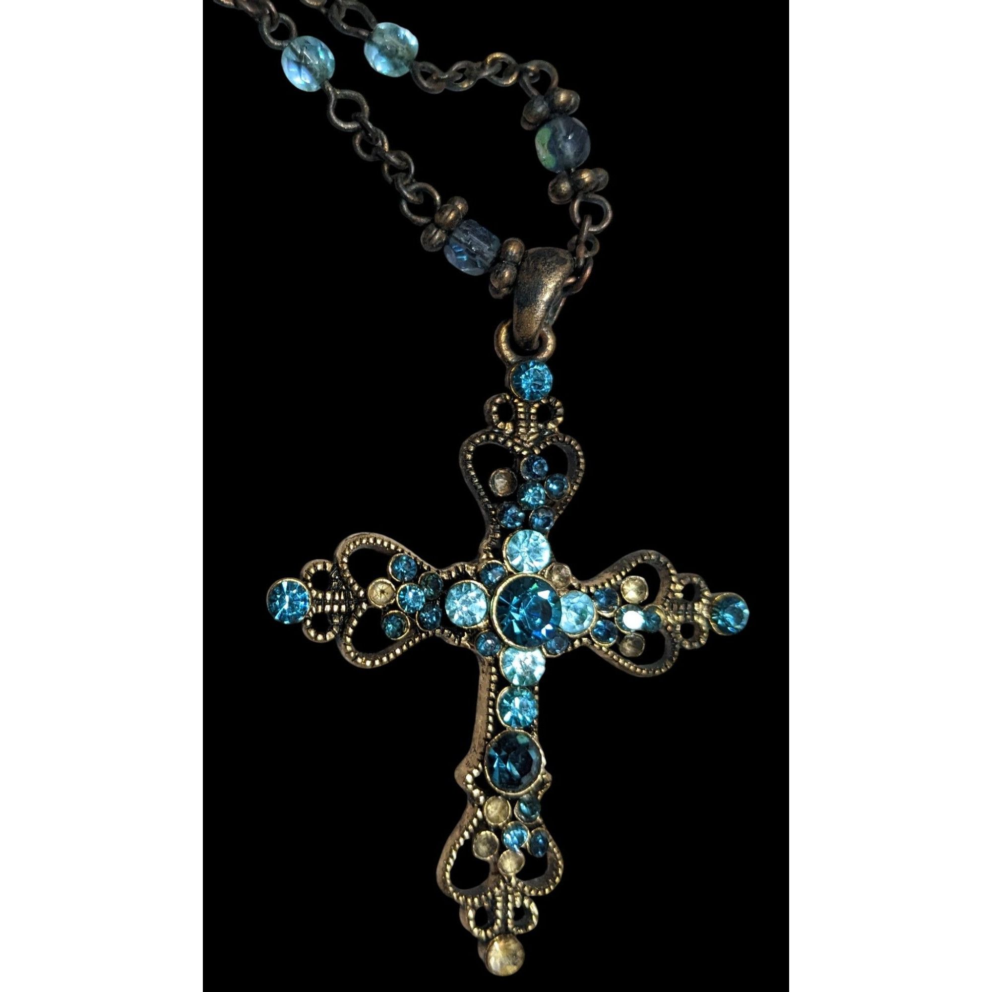 Other Whimsygoth Blue And Gold Tone Rhinestone Cross Necklace Size ONE SIZE - 2 Thumbnail
