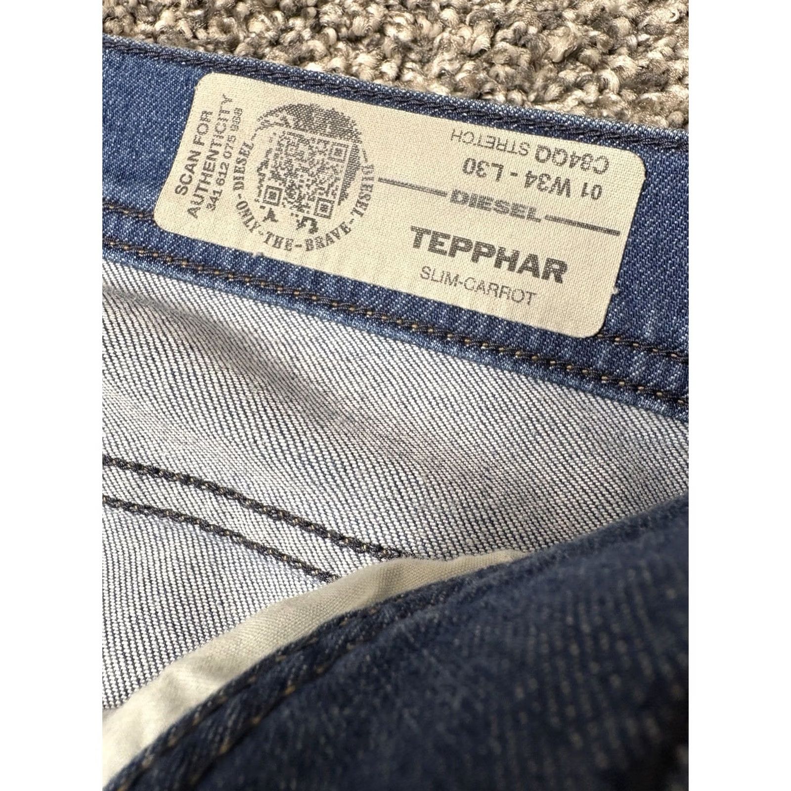 Diesel Diesel Tepphar Jeans Mens 34x30 Slim-Carrot Button Fly Stretch CQ488 Size US 34 / EU 50 - 3 Thumbnail