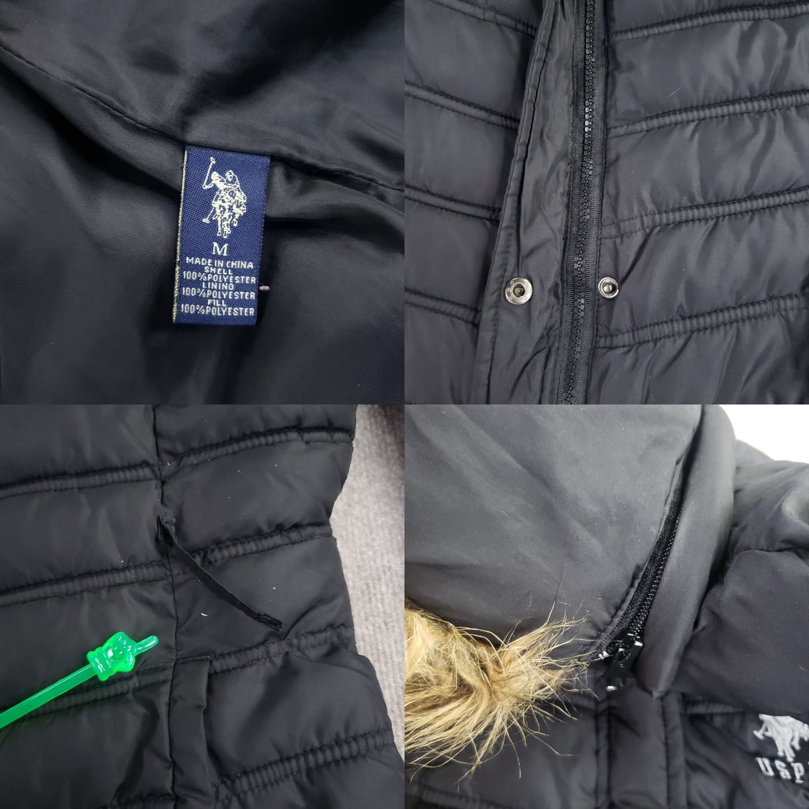 Vintage US Polo Assn. Puffer Jacket Womens Medium Black Full Zip Removable Faux Fur Hood Winter Size M / US 6-8 / IT 42-44 - 8 Thumbnail