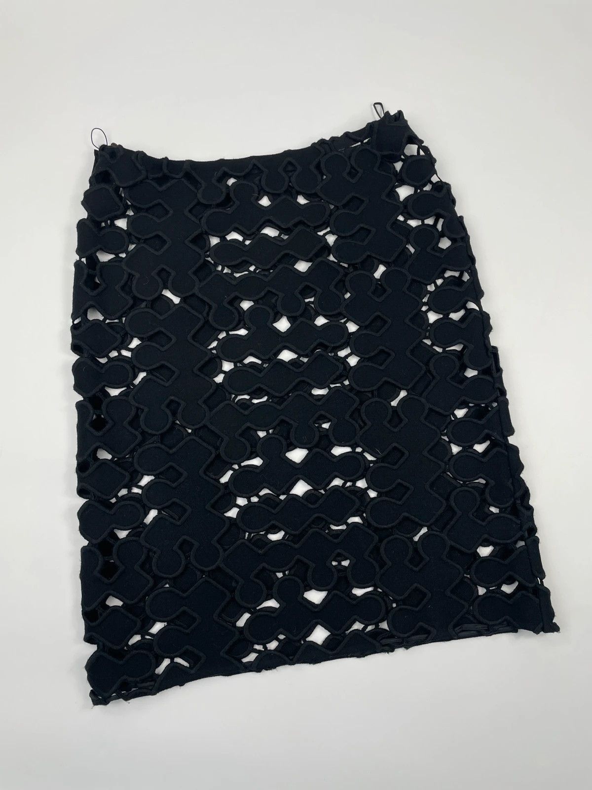 Miu Miu Miu Miu SS2008 Black Laser Cut Holes Wool Skirt Size 38" / US 16 / IT 52 - 9 Thumbnail