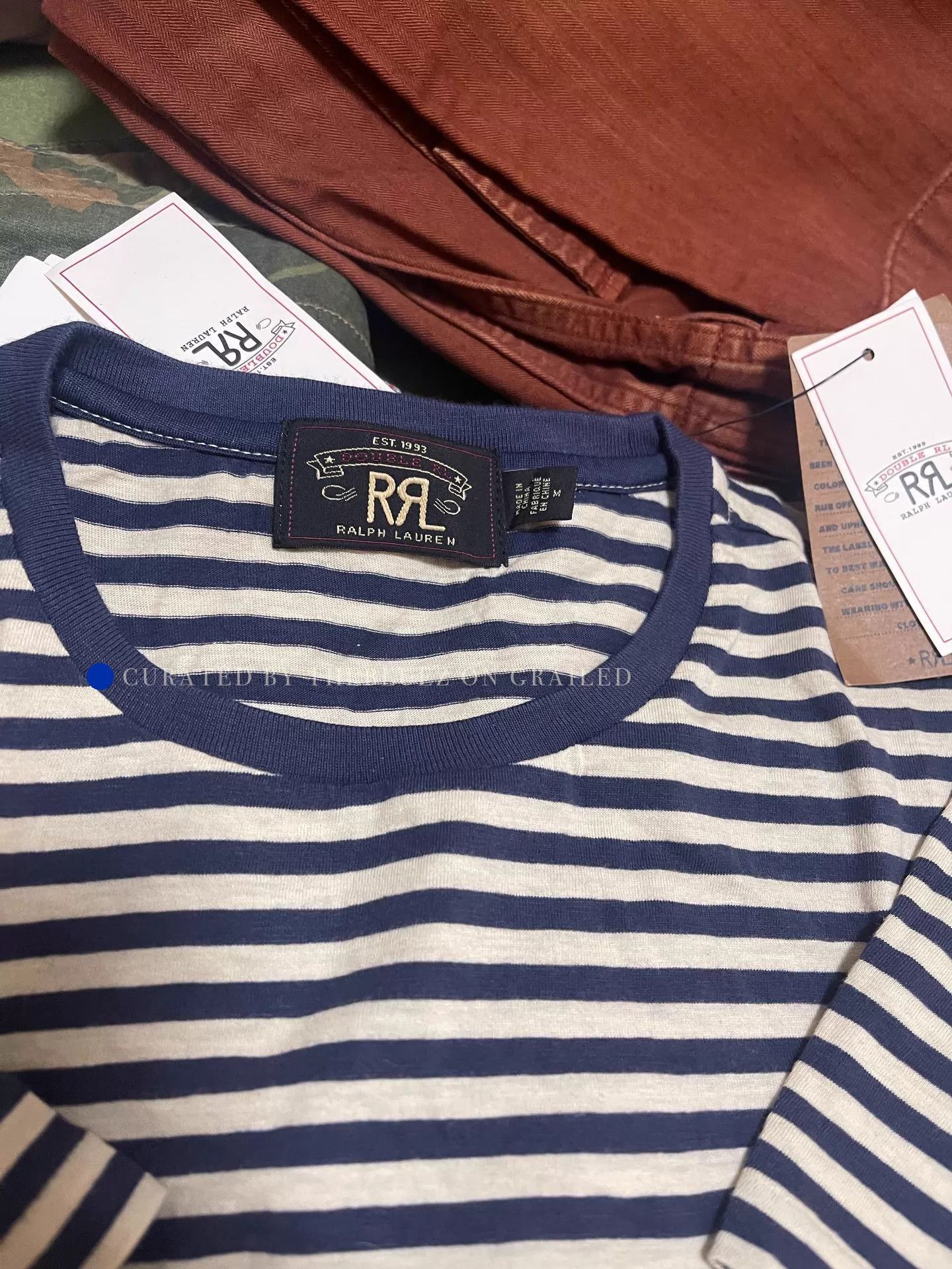 RRL Ralph Lauren Striped Indigo Double RL Tee in M Size US M / EU 48-50 / 2 - 1 Thumbnail