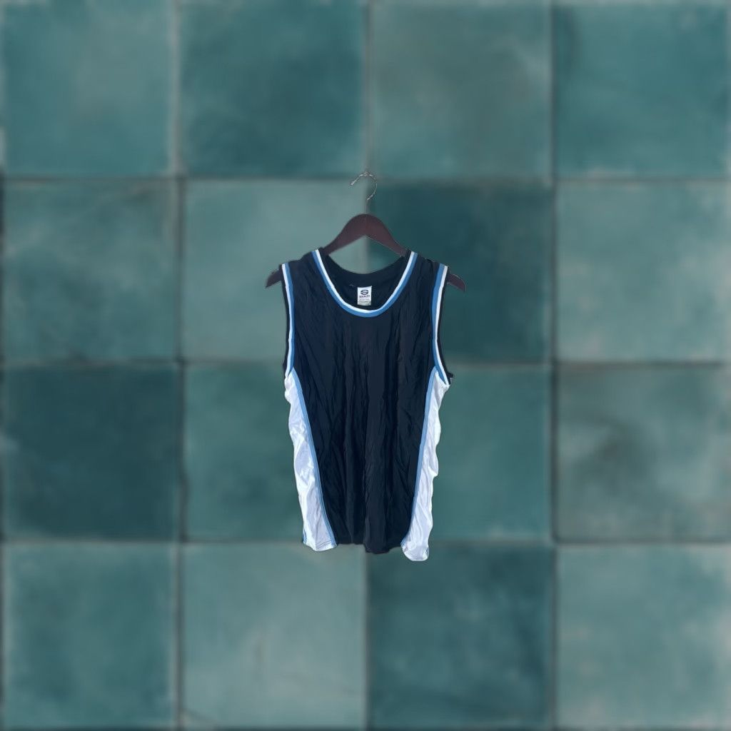 VINTAGE Saxon Dazzle Basketball Jersey Mens M Tank NOS NWOT 90s Canada Black White Colorblock Piping Nylon 30