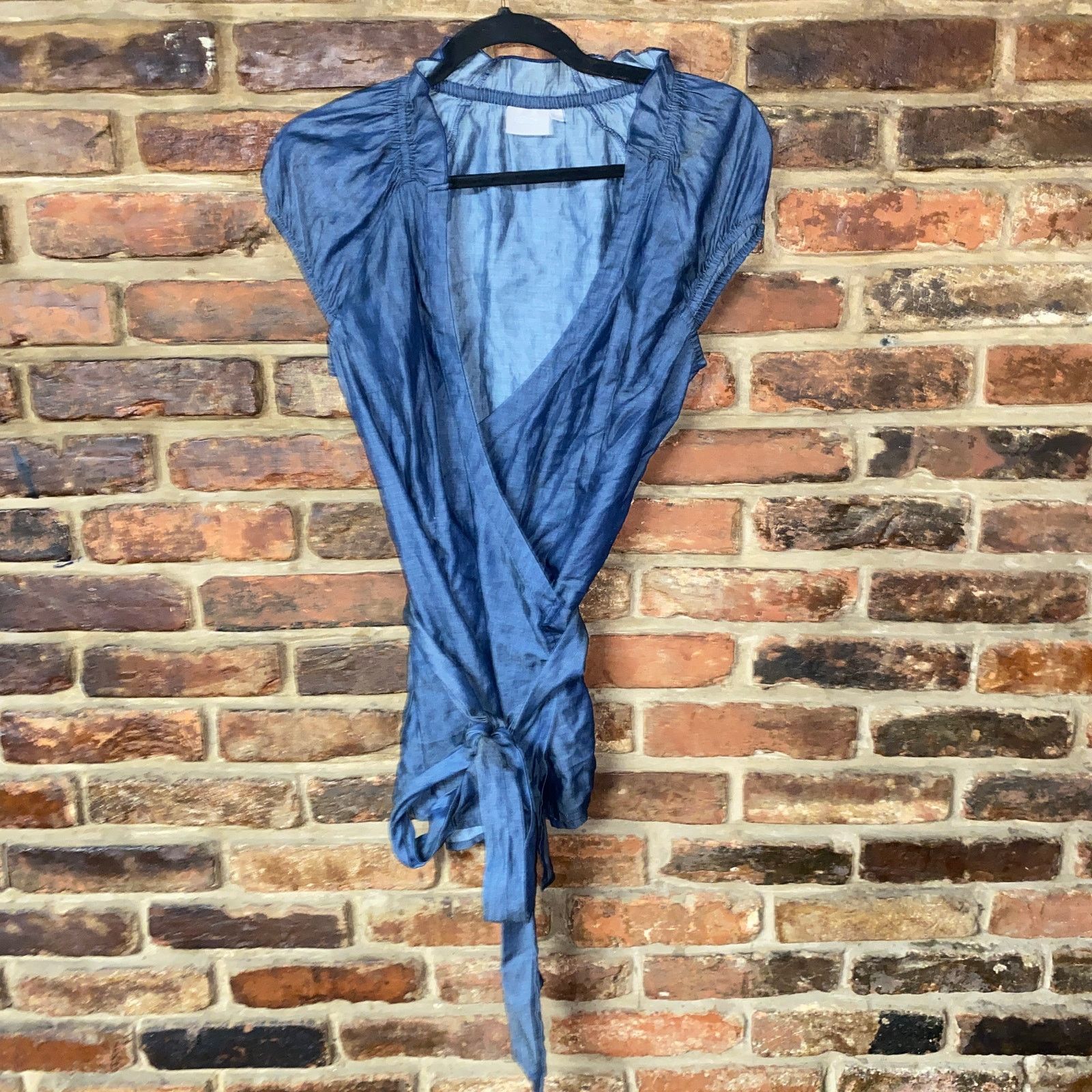 Other Eshakti Blue Chambray Denim Puff Sleeve Wrap Top 10 Medium Size M / US 6-8 / IT 42-44 - 1 Thumbnail