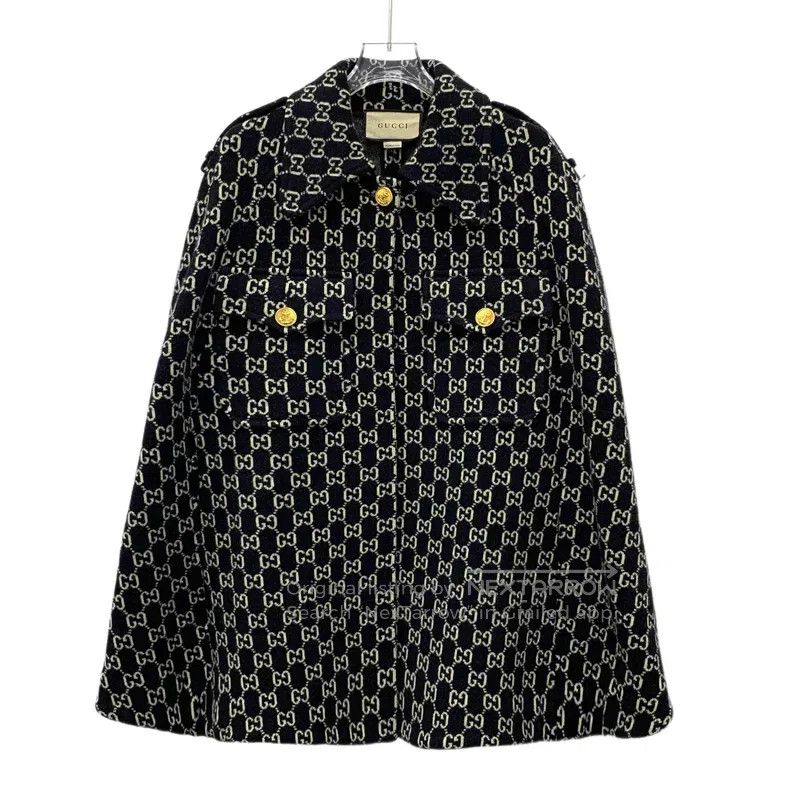Gucci Gucci Black logo jacquard full print wool lapel cloak jack Size S / US 4 / IT 40 - 1 Thumbnail