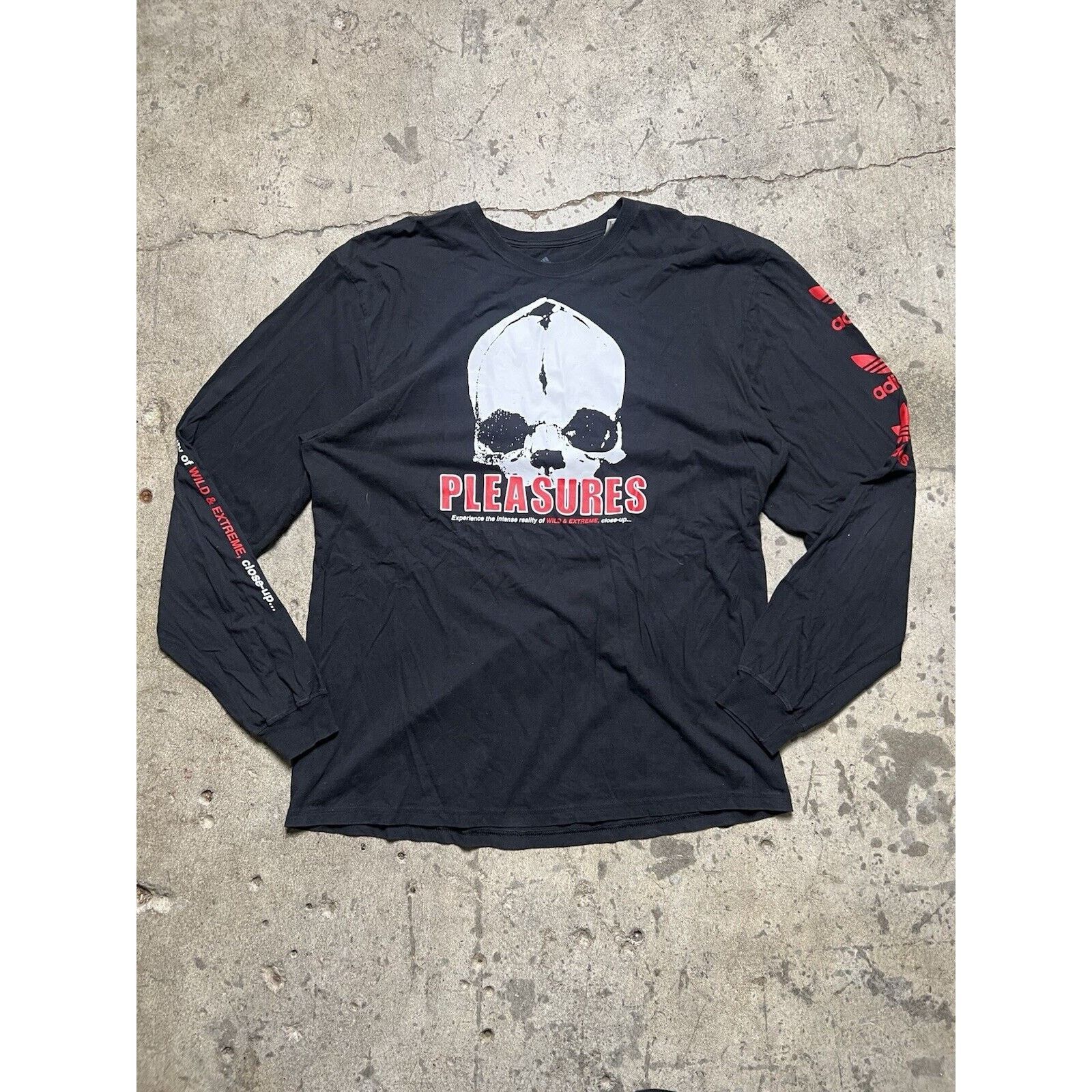 Pleasures Pleasures Adidas Black Skull Long Sleeve T Shirt XL Grunge Size US XL / EU 56 / 4 - 1 Thumbnail