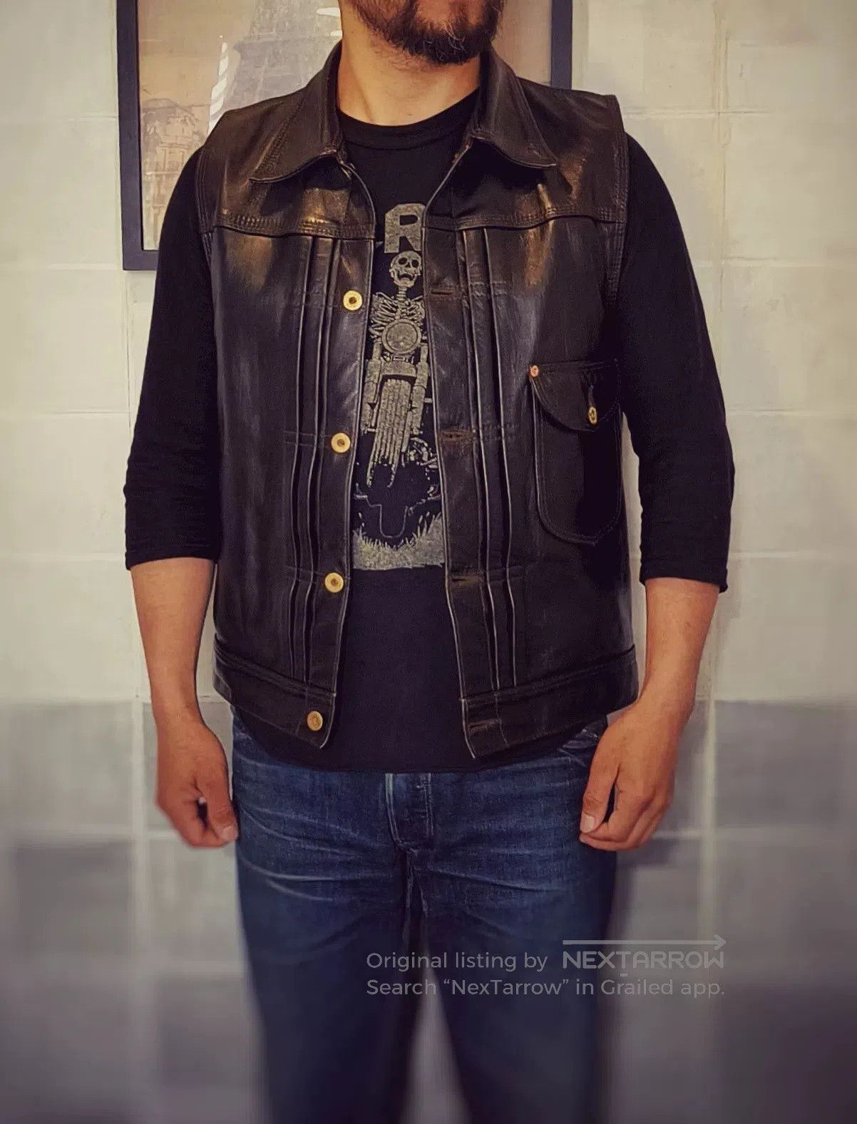 L.C. King Vintage Black Leather Motorcycle Vest. Size US L / EU 52-54 / 3 - 1 Thumbnail
