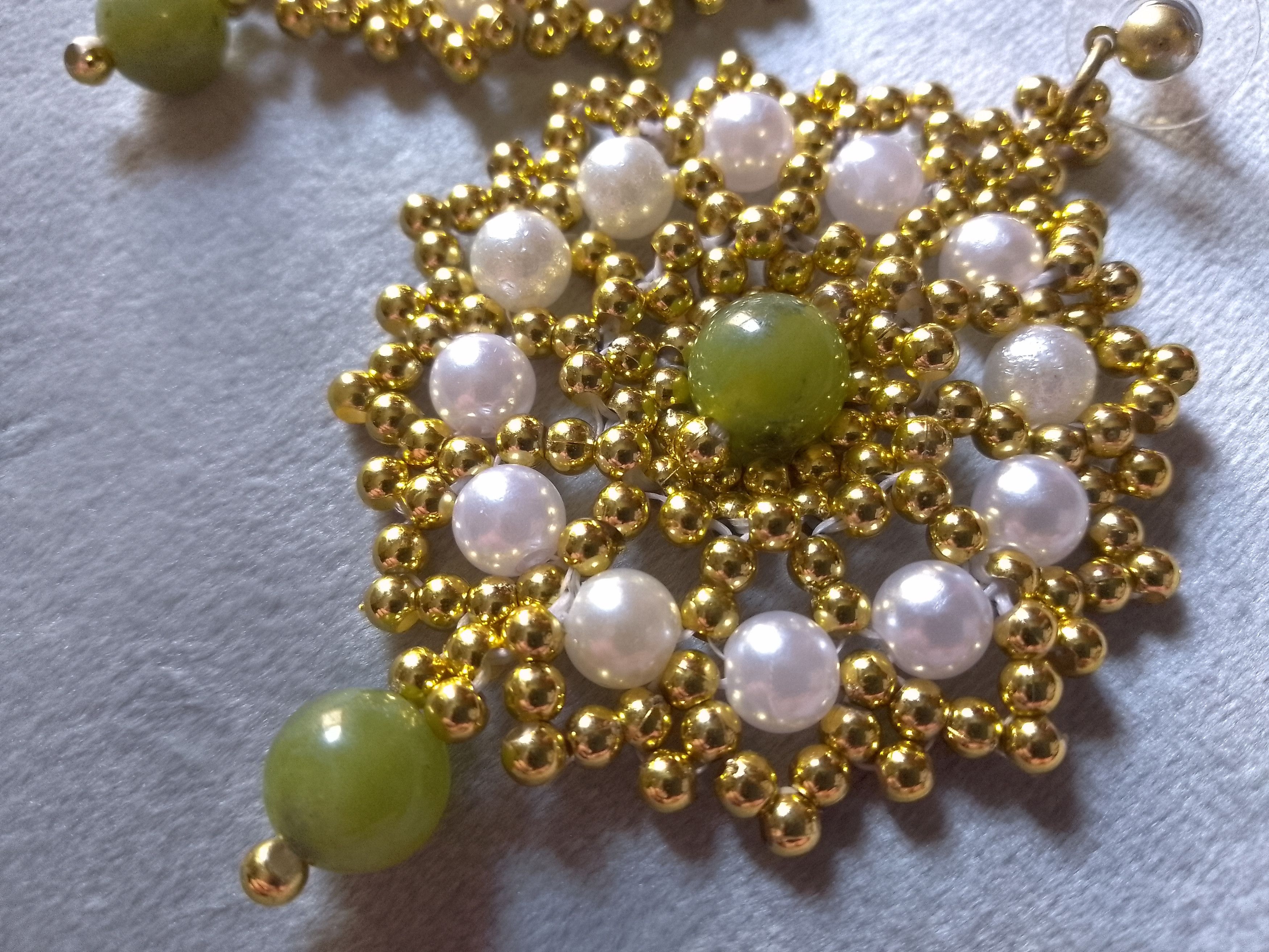 Handmade Golden earrings Mandala with natural Green jade gemstones Size ONE SIZE - 4 Thumbnail