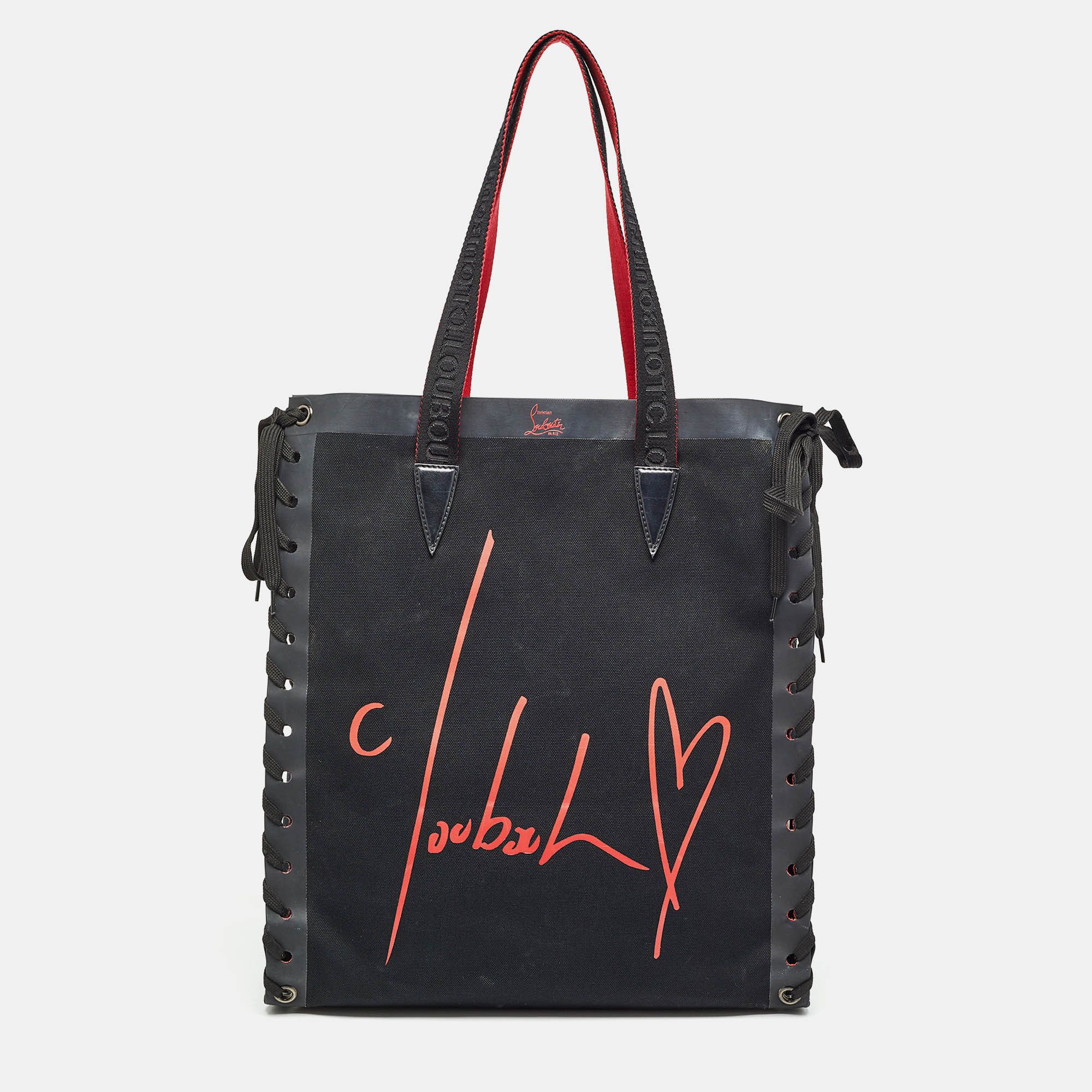 image of Vintage Christian Louboutin Black/red Canvas Cabalace Tote, Women's