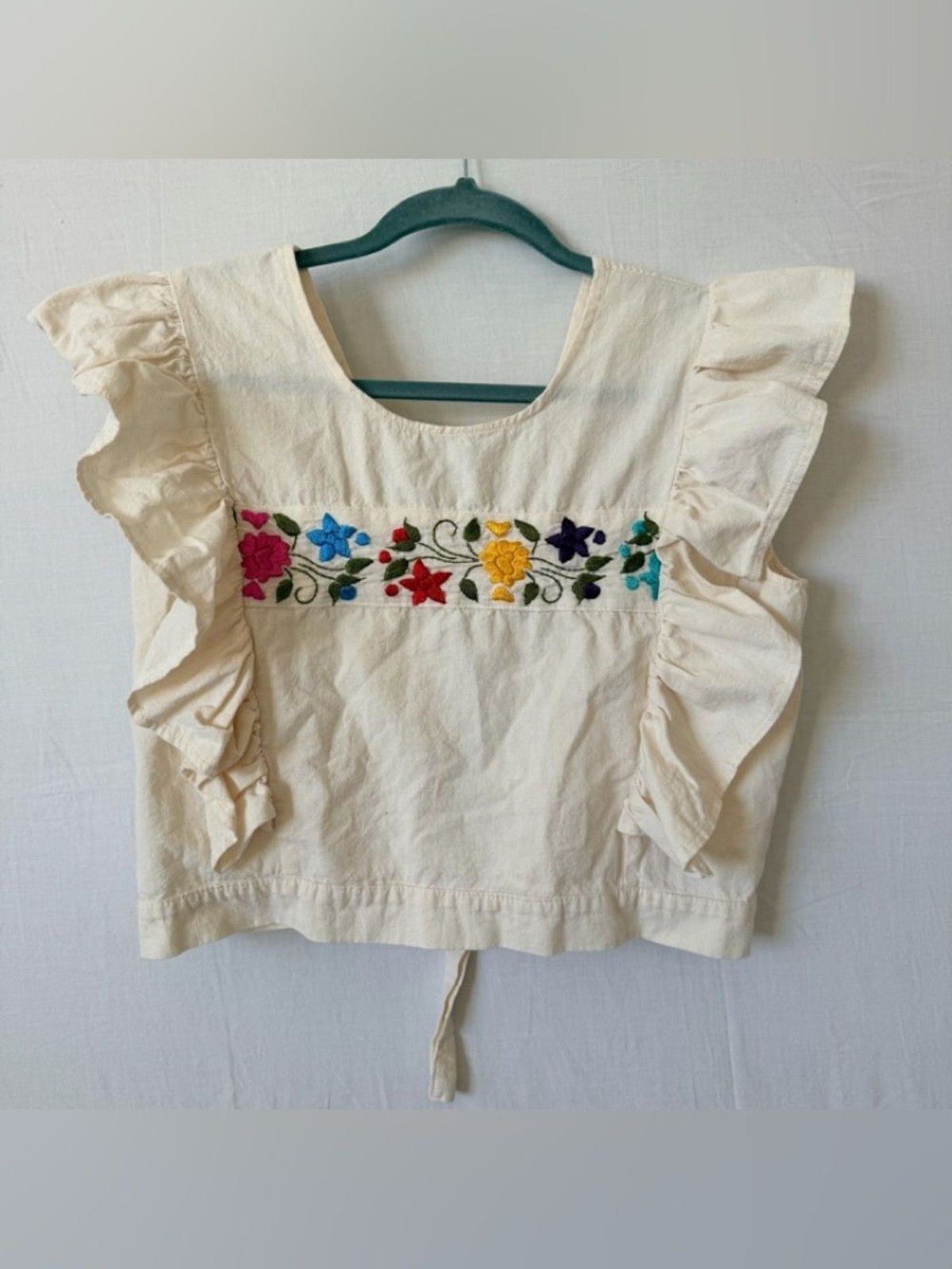 Other Handmade Embroidered Cotton Vest Tie Front Ruffle Crop Top Size S / US 4 / IT 40 - 7 Thumbnail