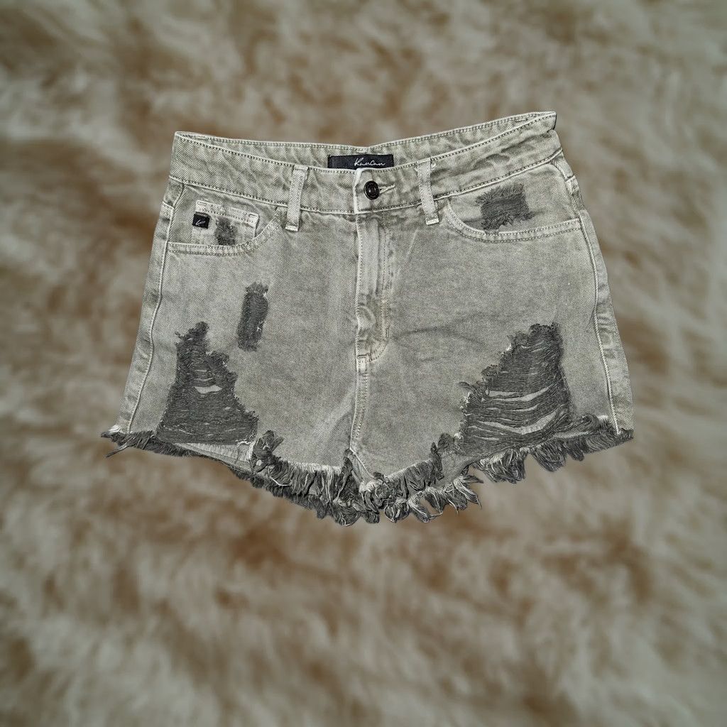 Vintage KanCan Denim Shorts Womens Medium Green Distressed Frayed Hem Cut-Off High Rise 90s Grunge Casual Womens Medium Green Denim Shorts KanCan Size 32" / US 10 / IT 46 - 1 Thumbnail