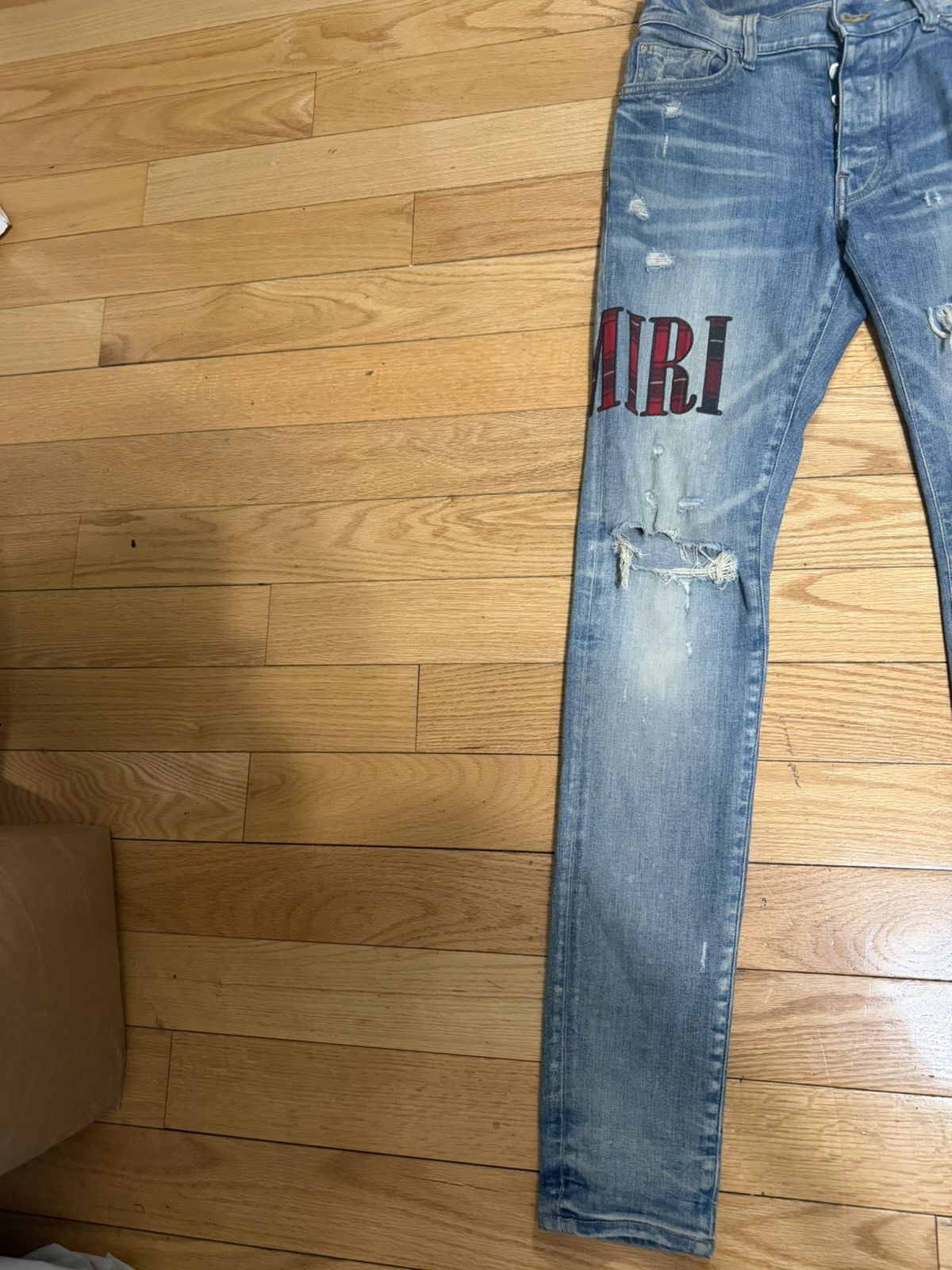 Amiri Amiri Red Plaid Side Logo blue Jeans Size US 30 / EU 46 - 2 Thumbnail