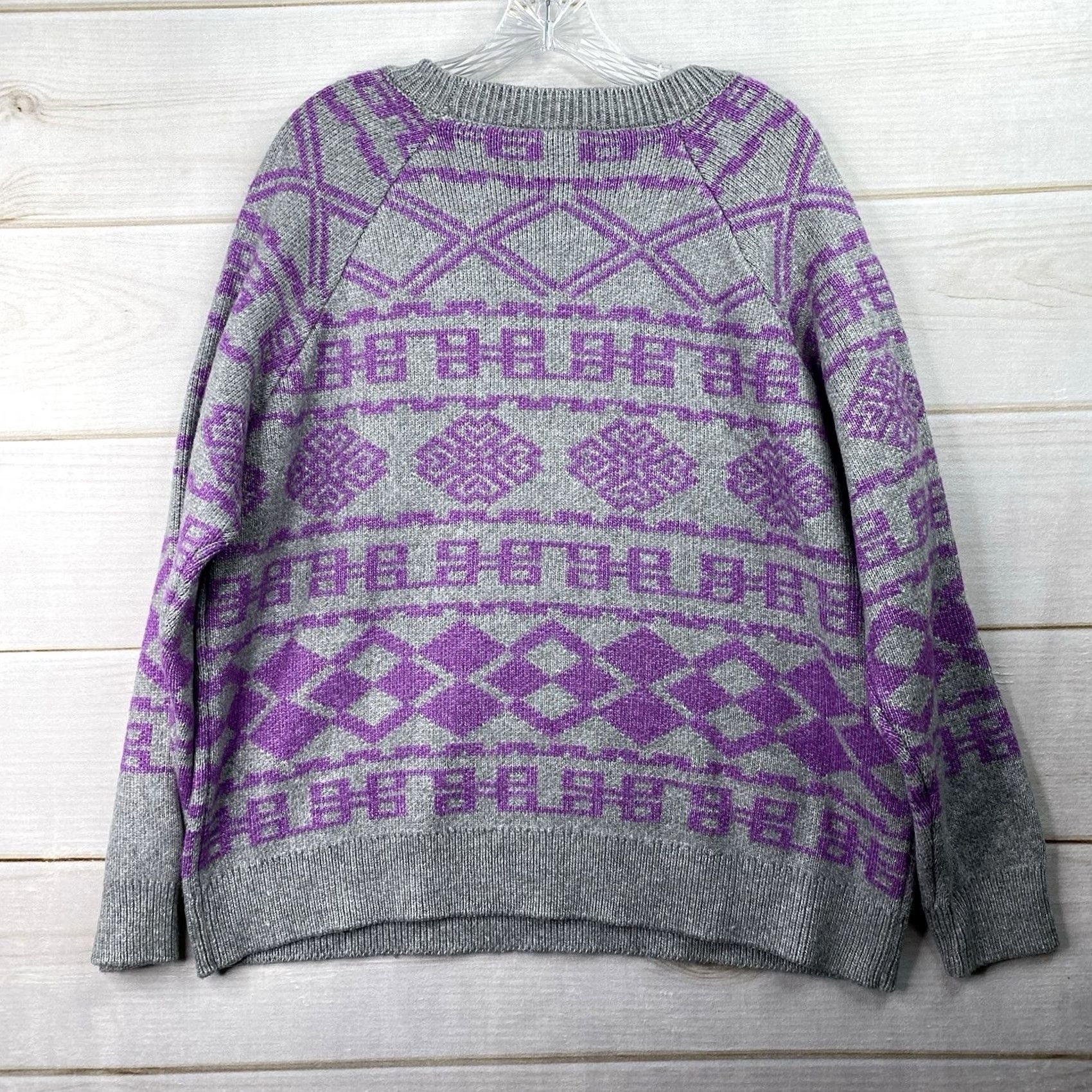 Vintage Lane Bryant Sweater Womens 18/20 Cable-Knit Gray Purple Easter Spring Geometric Crew Neck Pullover Plus Size 18/20 Womens Size XXL / US 16-18 / IT 52-54 - 7 Thumbnail