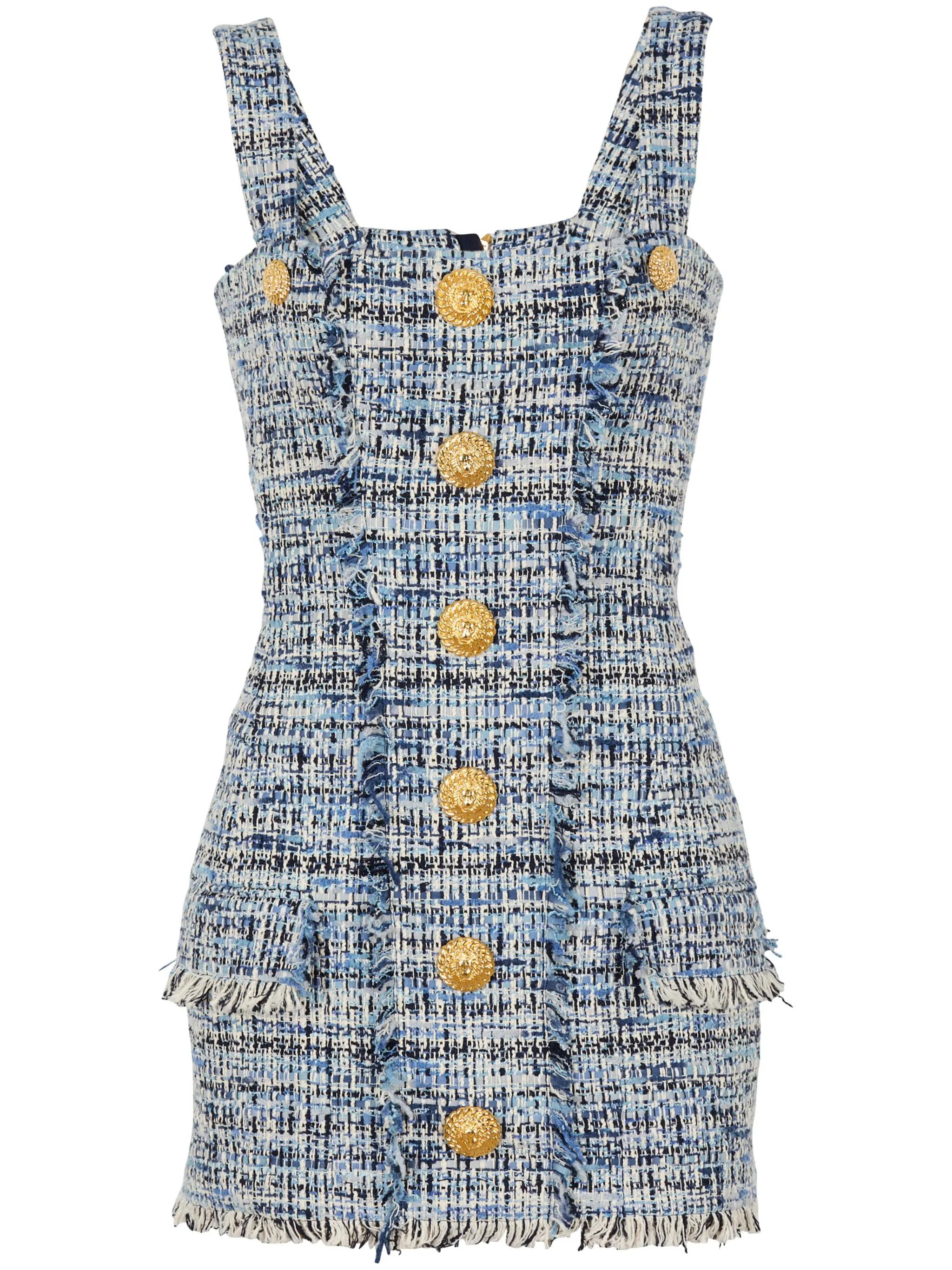 Balmain o1srvl11e1125 Tweed Mini Dress in Blue/Grey Size XS / US 0-2 / IT 36-38 - 1 Thumbnail