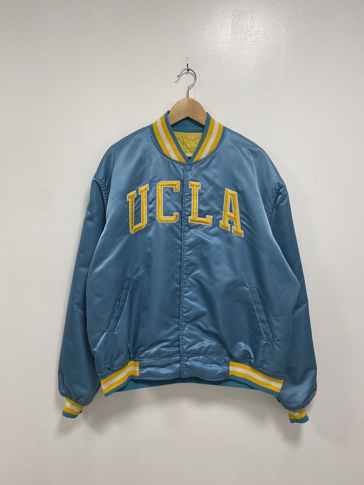 image of American College x Starter Vintage Ucla Starter Satin Jacket in Blue/Yellow, Men's (Size 2XL)