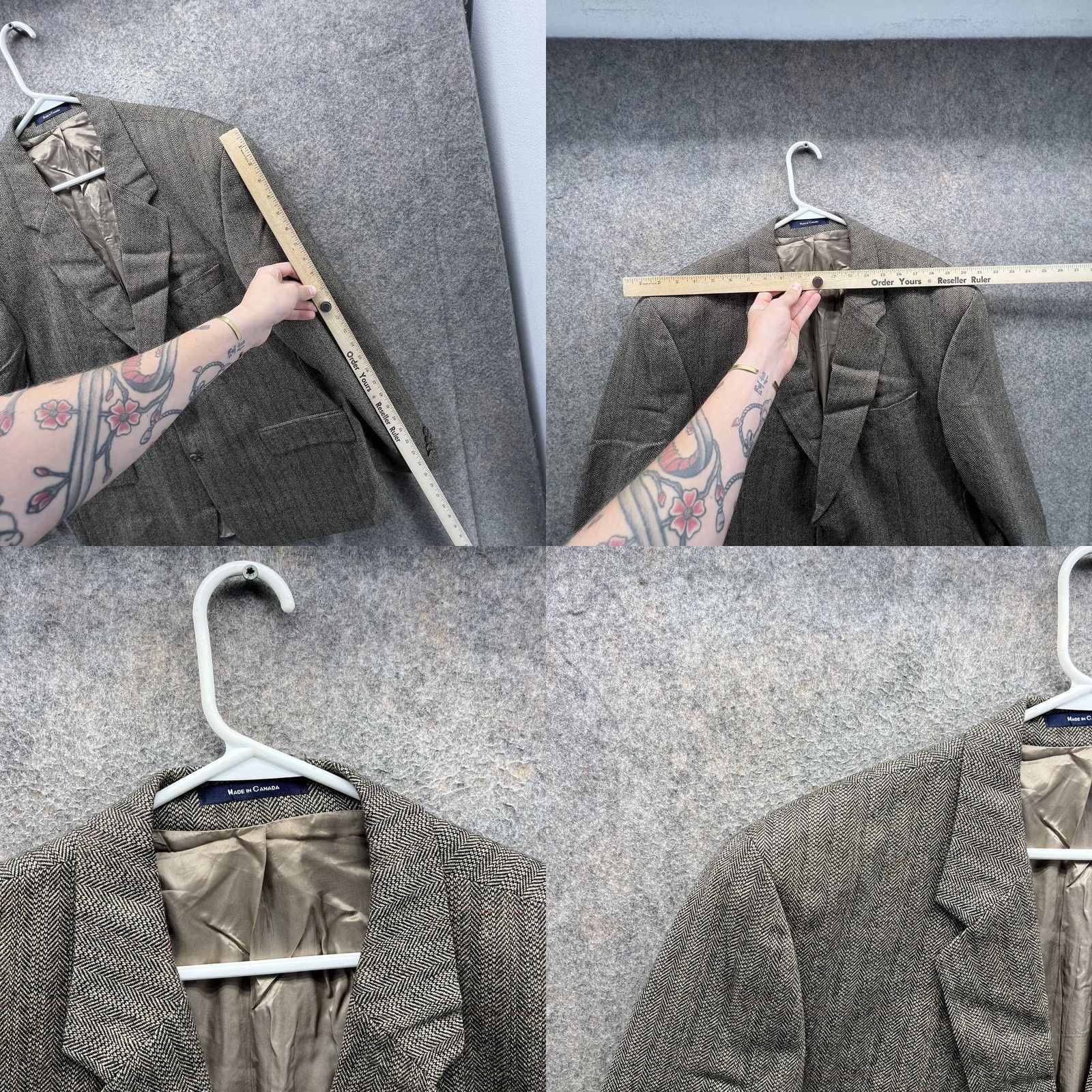 Ralph Lauren Ralph Lauren Blazer Mens 46R Gray Wool Herringbone Tweed Sport Coat Canada Jacket Coat Button Two-Button Notch Lapel Size 46R - 8 Thumbnail
