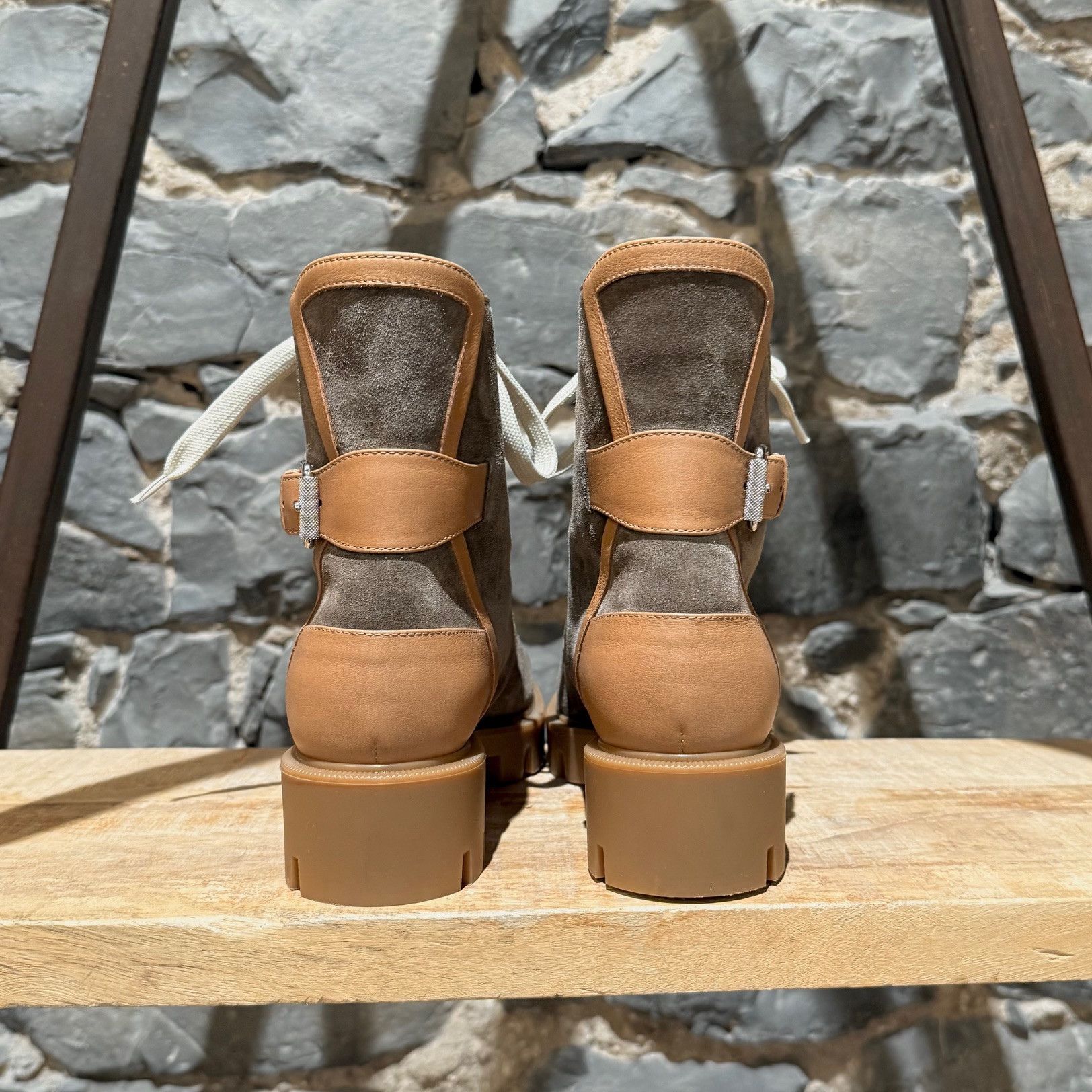 Christian Louboutin Christian Louboutin Taupe Suede Macademia Combat Boots Size US 7 / IT 37 - 4 Thumbnail