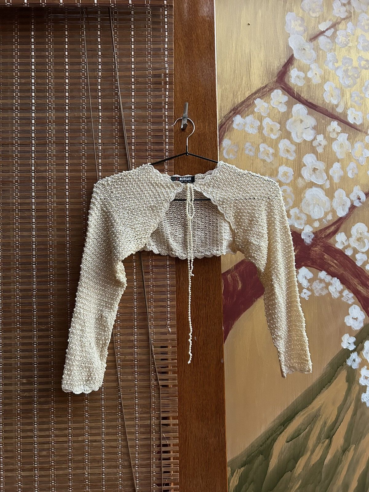 Morgan De Toi Y2K Morgan De Toi Crochet Beaded Bolero Shrug Tie Front Size ONE SIZE - 1 Thumbnail