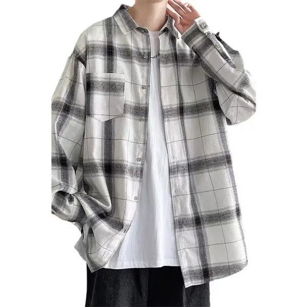 White Vintage Loose Plaid Shirt