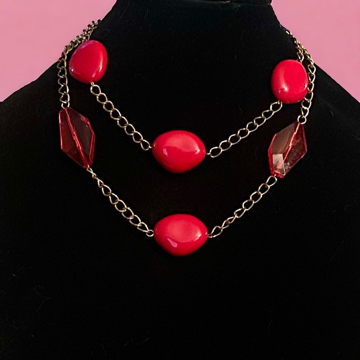 Other Gold tone layered chain with chunky red beads necklace Size ONE SIZE - 1 Thumbnail
