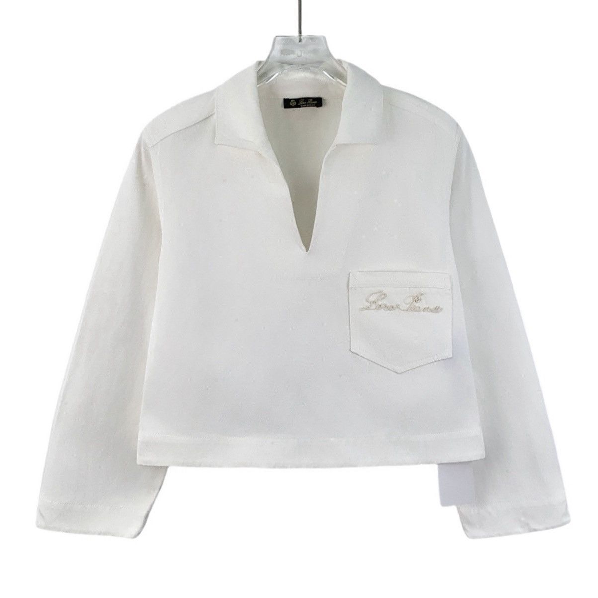 Loro Piana White Pocket Cotton Long Sleeve Top