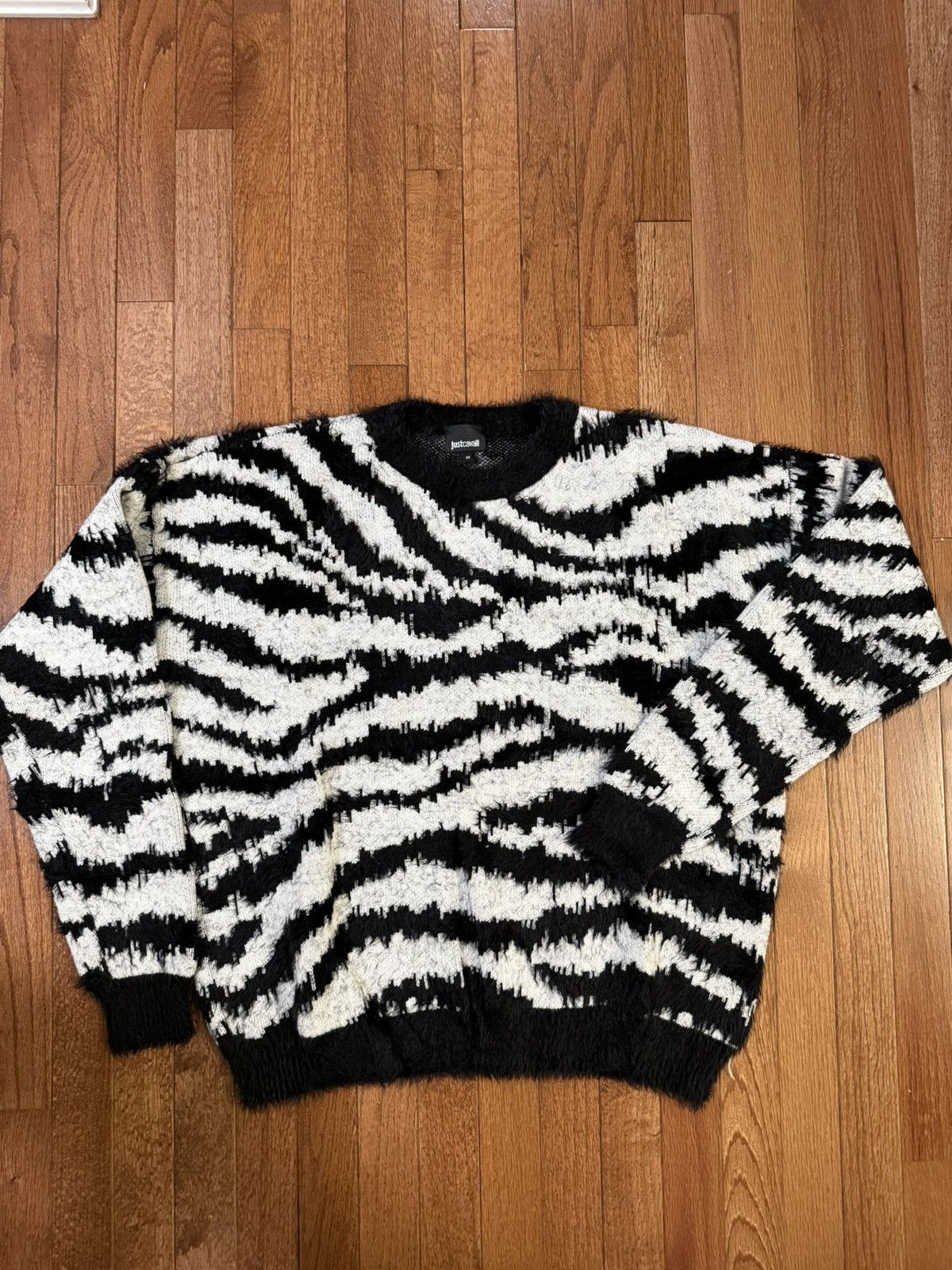 Men’s Just Cavalli Monochrome Zebra Pattern Fuzzy Sweater