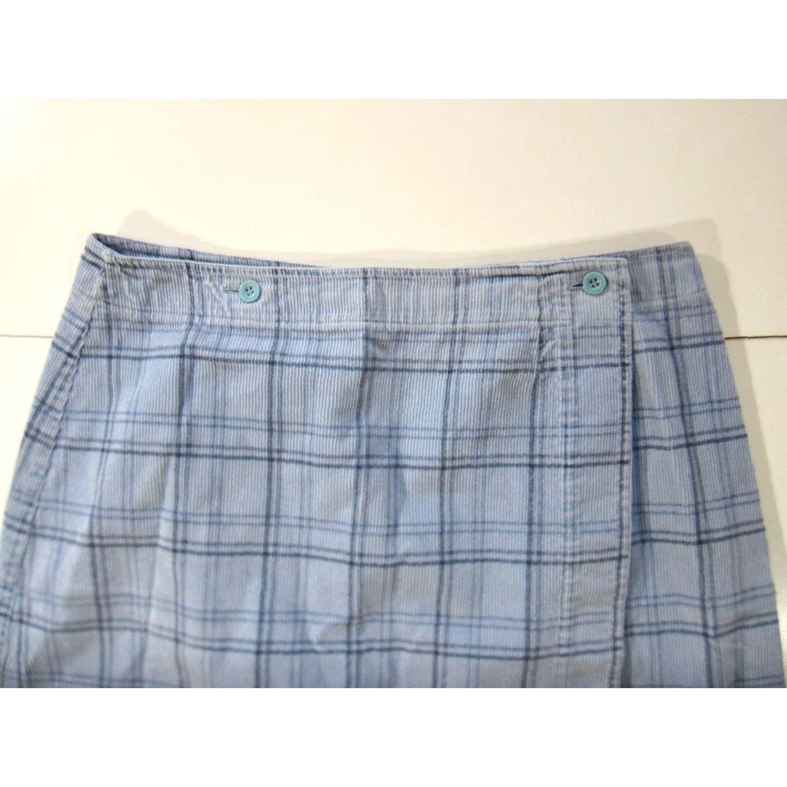 Vintage Vintage Style & Co. Cotton Blue Plaid Corduroy Wrap Straight Pencil Skirt 14 Size 36" / US 14 / IT 50 - 4 Thumbnail