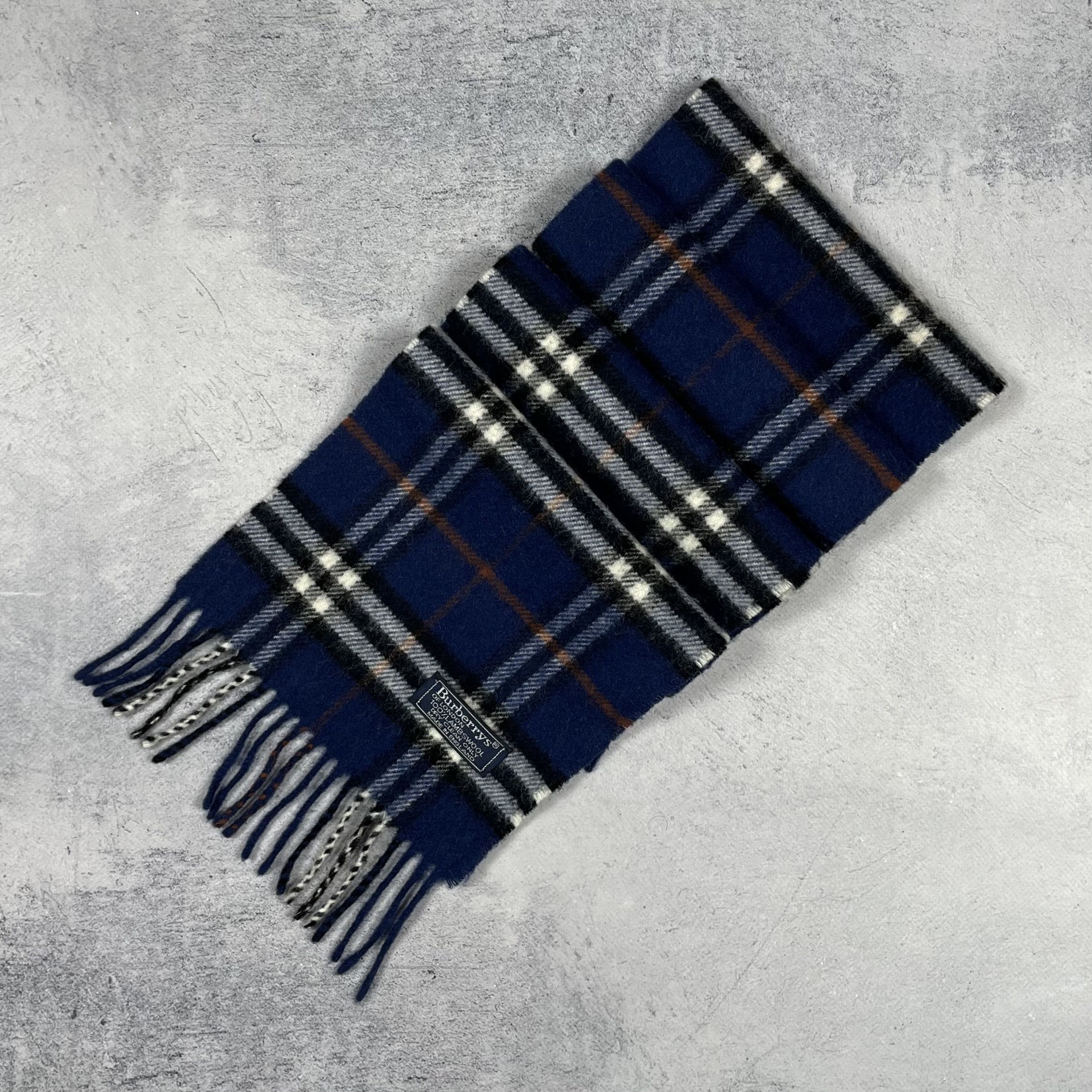 Burberry Vintage Burberrys Nova Check Blue Wool Scarf 90’s Size ONE SIZE - 1 Thumbnail