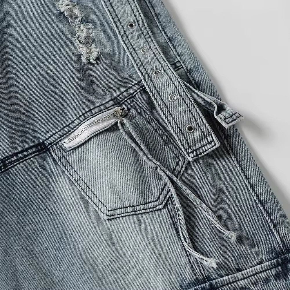 Japanese Brand × Jean Distressed Hole Washed Blue Baggy Cargo Jean Size US 31 - 5 Thumbnail