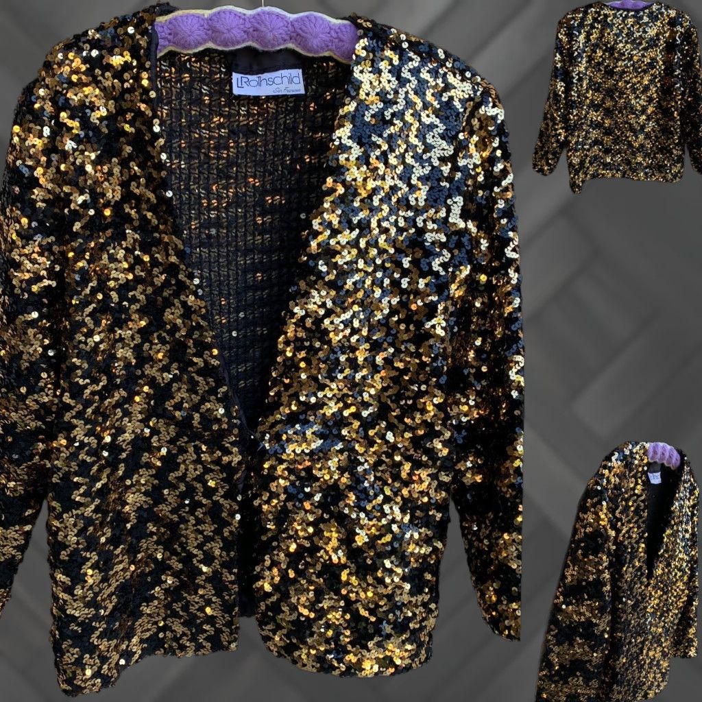 Vintage VINTAGE L Rothschild Sequin Jacket Black & Gold M/L San Francisco 80s Disco Womens Size M / US 6-8 / IT 42-44 - 1 Thumbnail