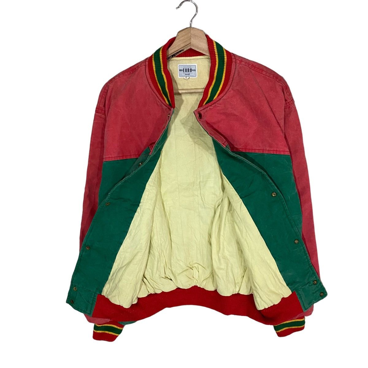 Vintage × Wrangler 🔥VINTAGE WRANGLER MULTICOLOUR RASTA VARSITY JACKET Size US L / EU 52-54 / 3 - 4 Thumbnail