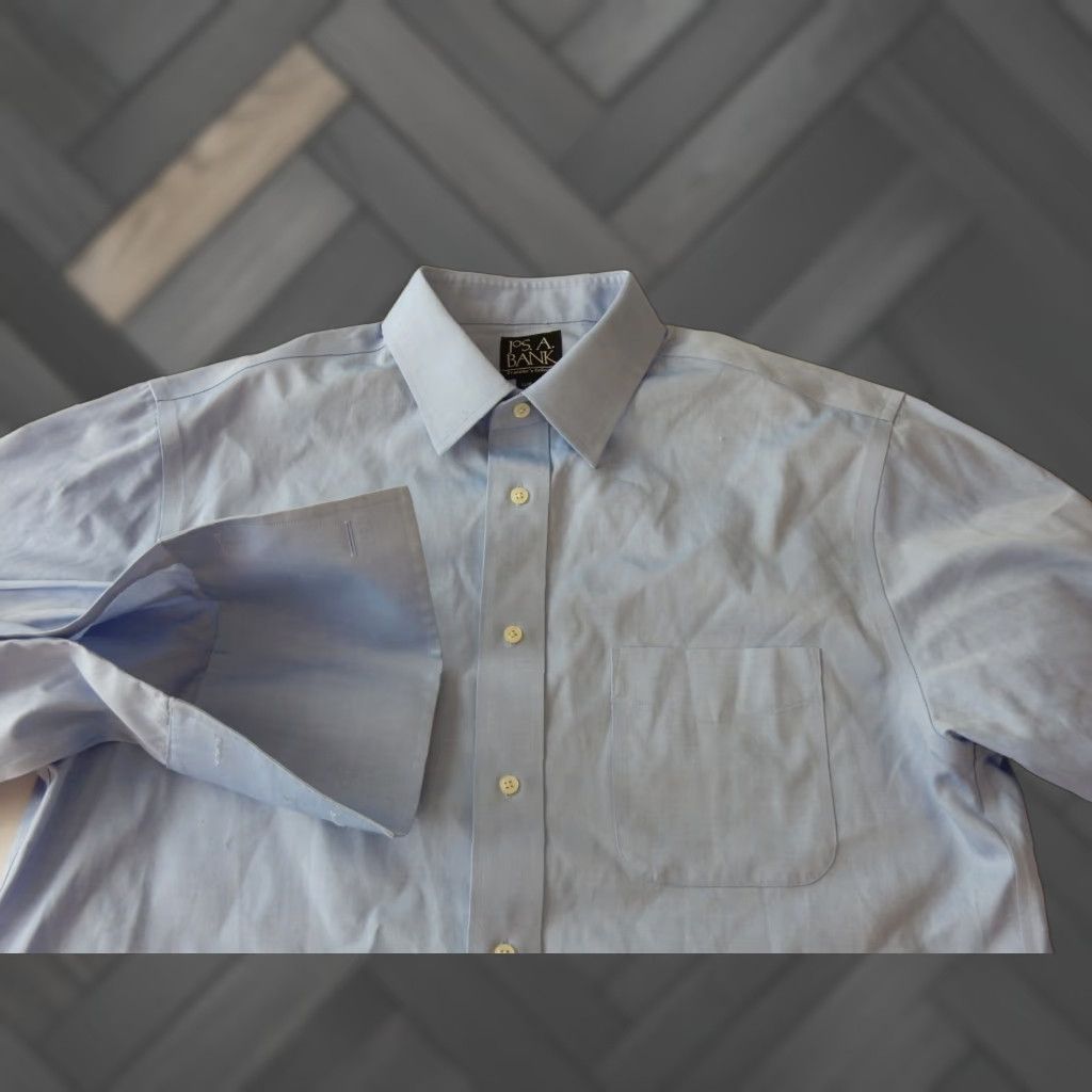 Jos. A. Bank Jos. A. Bank Men's Dress Shirt Solid Blue 16 36 Slim Fit French Cuff Shirt Mens Regular Size 16-36 Long Sleeve Cotton Size 42R - 1 Thumbnail