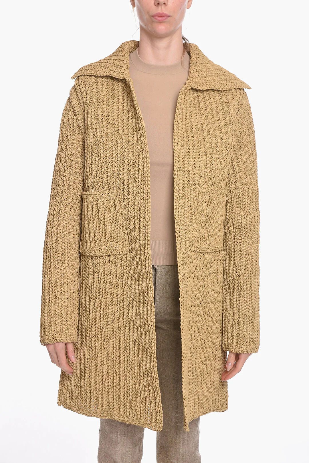 Bottega Veneta og1mm0426 Leather-Knit Coat in Beige Size XS / US 0-2 / IT 36-38 - 1 Thumbnail