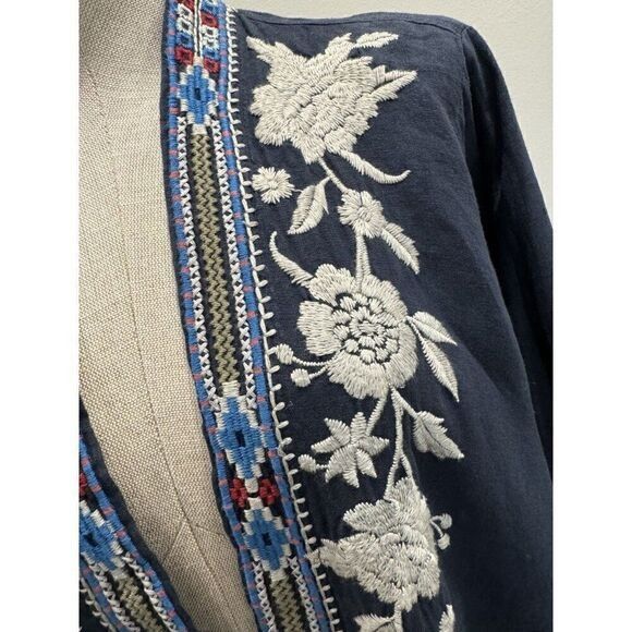 Johnny Was Johnny Was NWT Florence Linen Draped Cardigan in Navy Size L Size L / US 10 / IT 46 - 2 Thumbnail