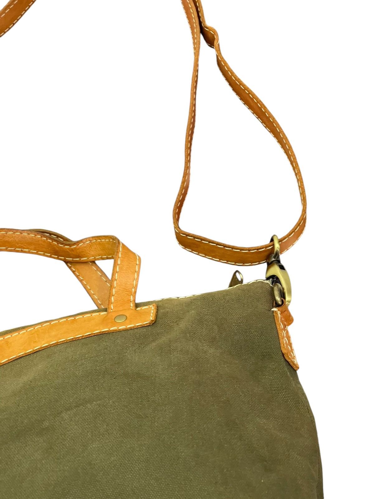 Japanese Brand Leather Cotton Canvas Fes Handmade Cross Body Bag 9🟩 Size ONE SIZE - 18 Thumbnail