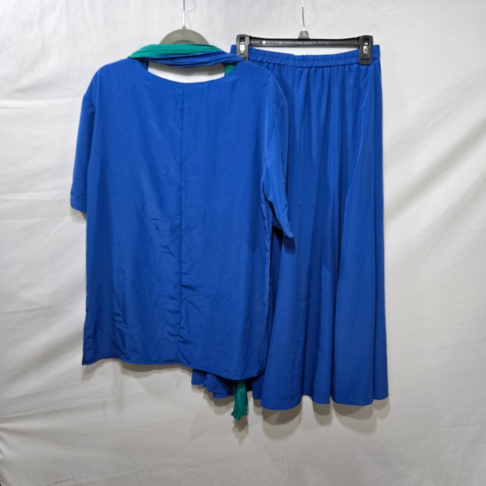 Vintage 70s Blue Short Sleeve Top Midi Skirt Scarf 3 Piece Set XL Size XL / US 12-14 / IT 48-50 - 15 Thumbnail