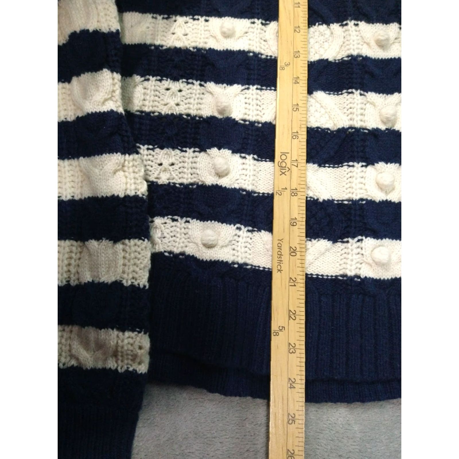 J.Crew J.CREW Sweater Womens Medium Blue White Striped Cable-Knit Wool Blend Crew Neck Pullover Casual Knit Shirt Womens M Blue Striped Cable Knit Wool Blend Size M / US 6-8 / IT 42-44 - 3 Thumbnail