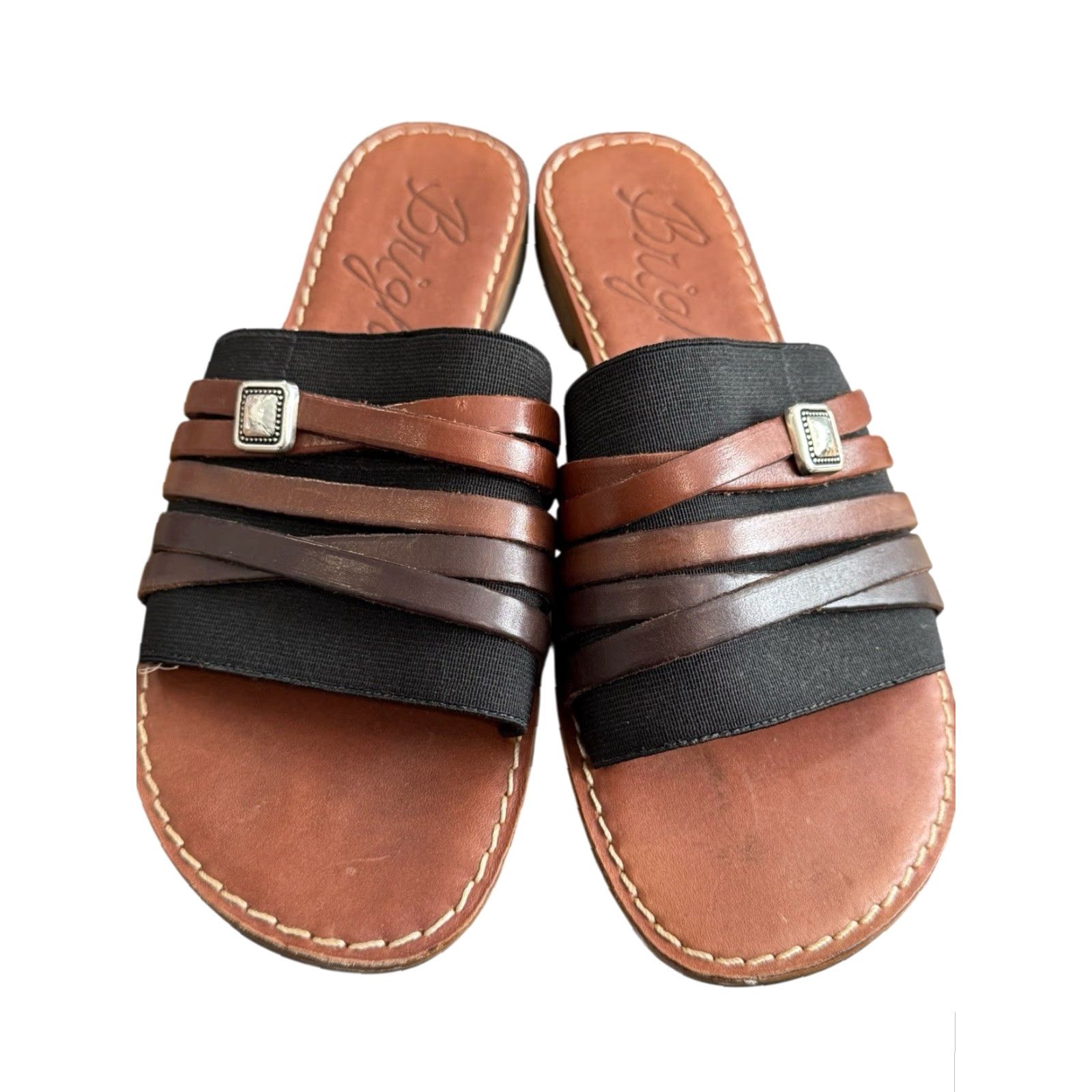 Brighton BRIGHTON Allman Flat Leather Sandals Women’s 7.5 M Brown Caramel Leather Upper Lining Insole EUC Slip-On Medallion Size US 8 / IT 38 - 3 Thumbnail