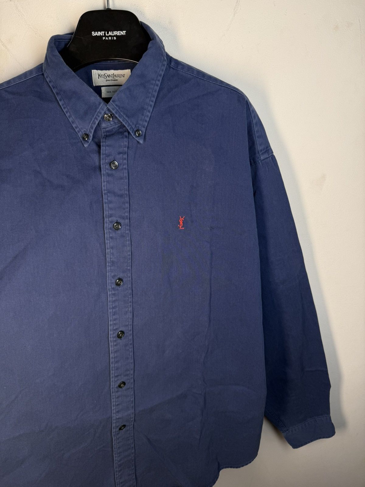 Blue YSL Shirt Heavy Cotton Vintage Yves Saint Laurent Dress