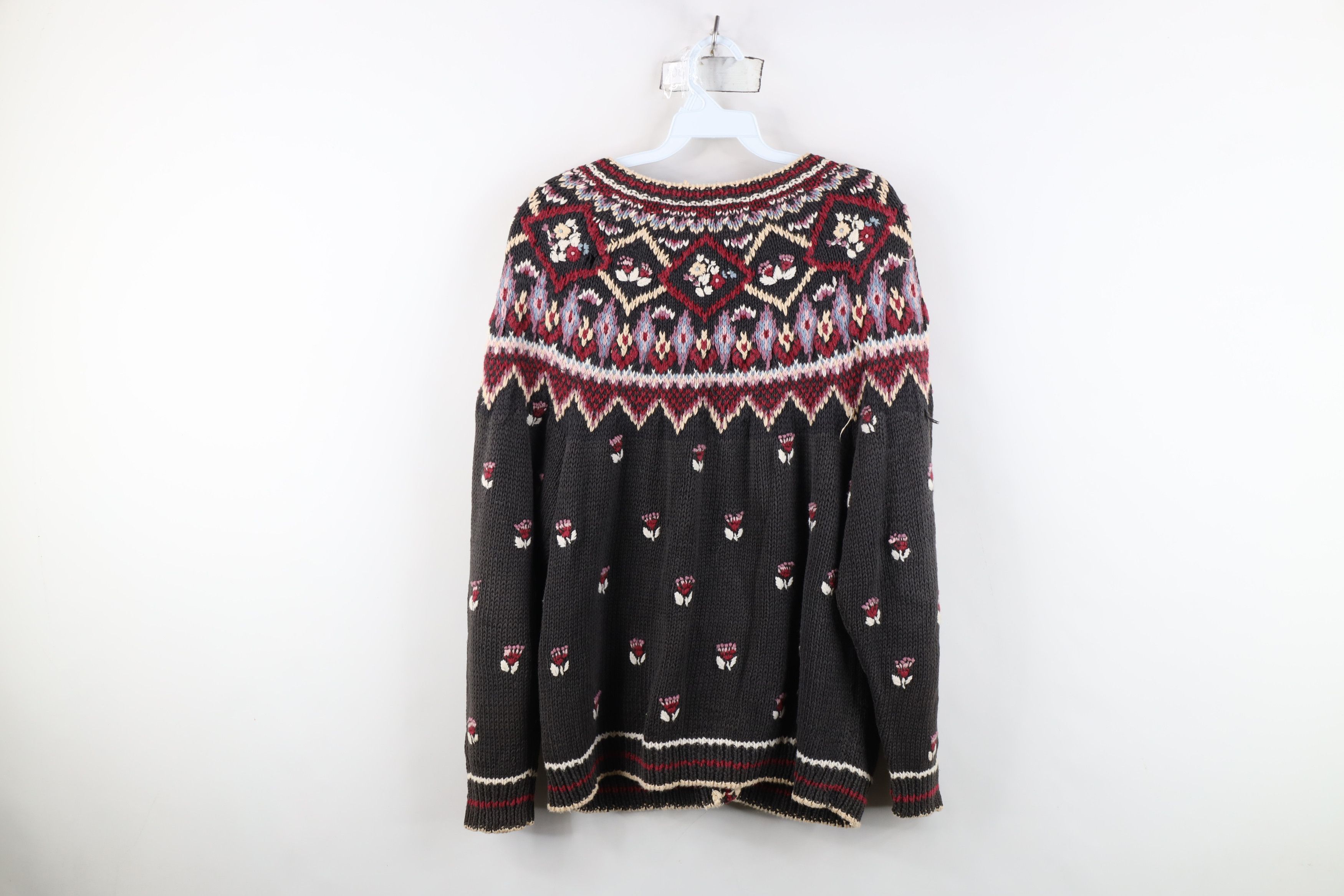 Vintage Vintage 90s Embroidered Flower Fair Isle Cardigan Sweater Size M / US 6-8 / IT 42-44 - 12 Thumbnail