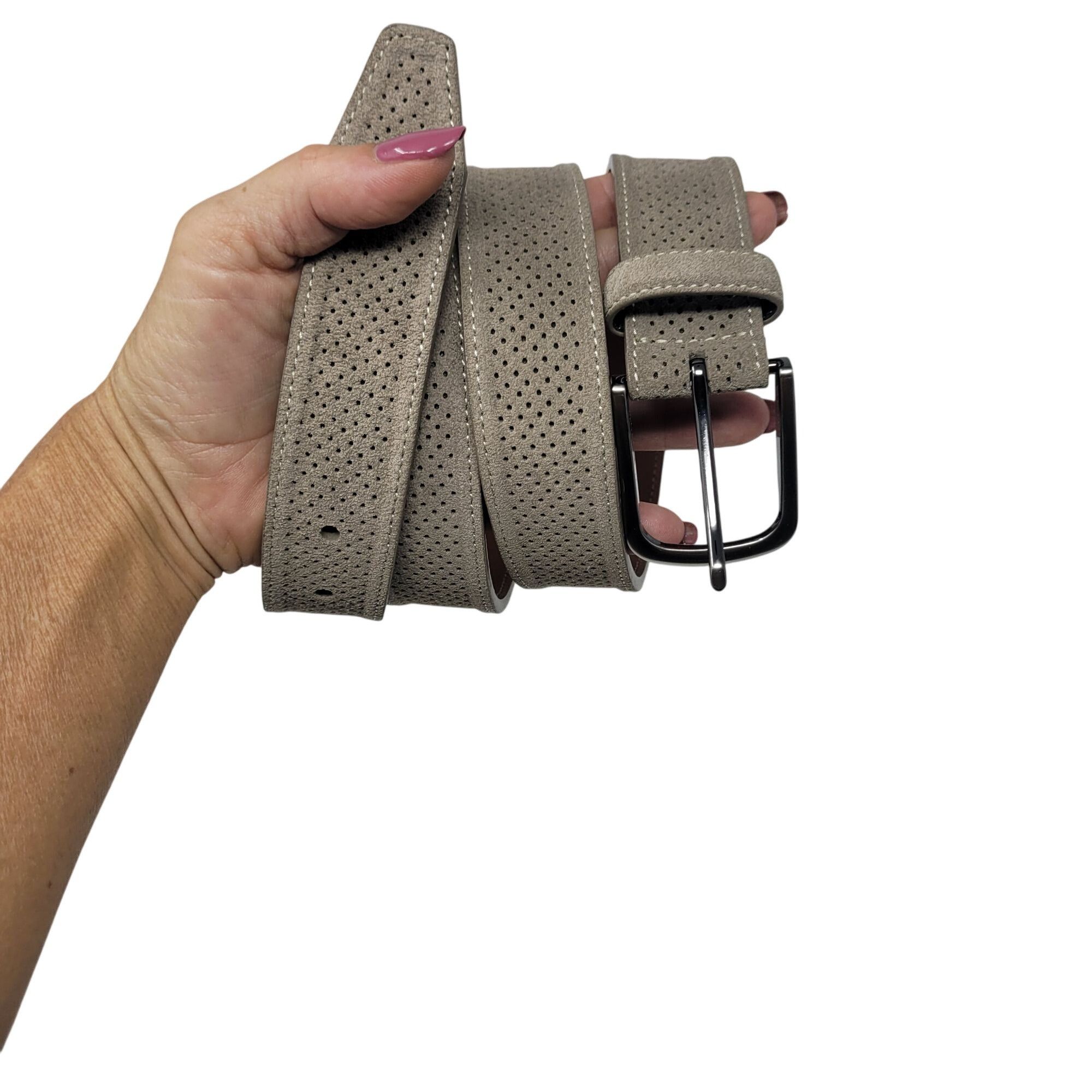 Johnston & Murphy Johnston & Murphy Mens Perforated Gray Suede Belt 44" Gunmet Size 32 - 12 Thumbnail