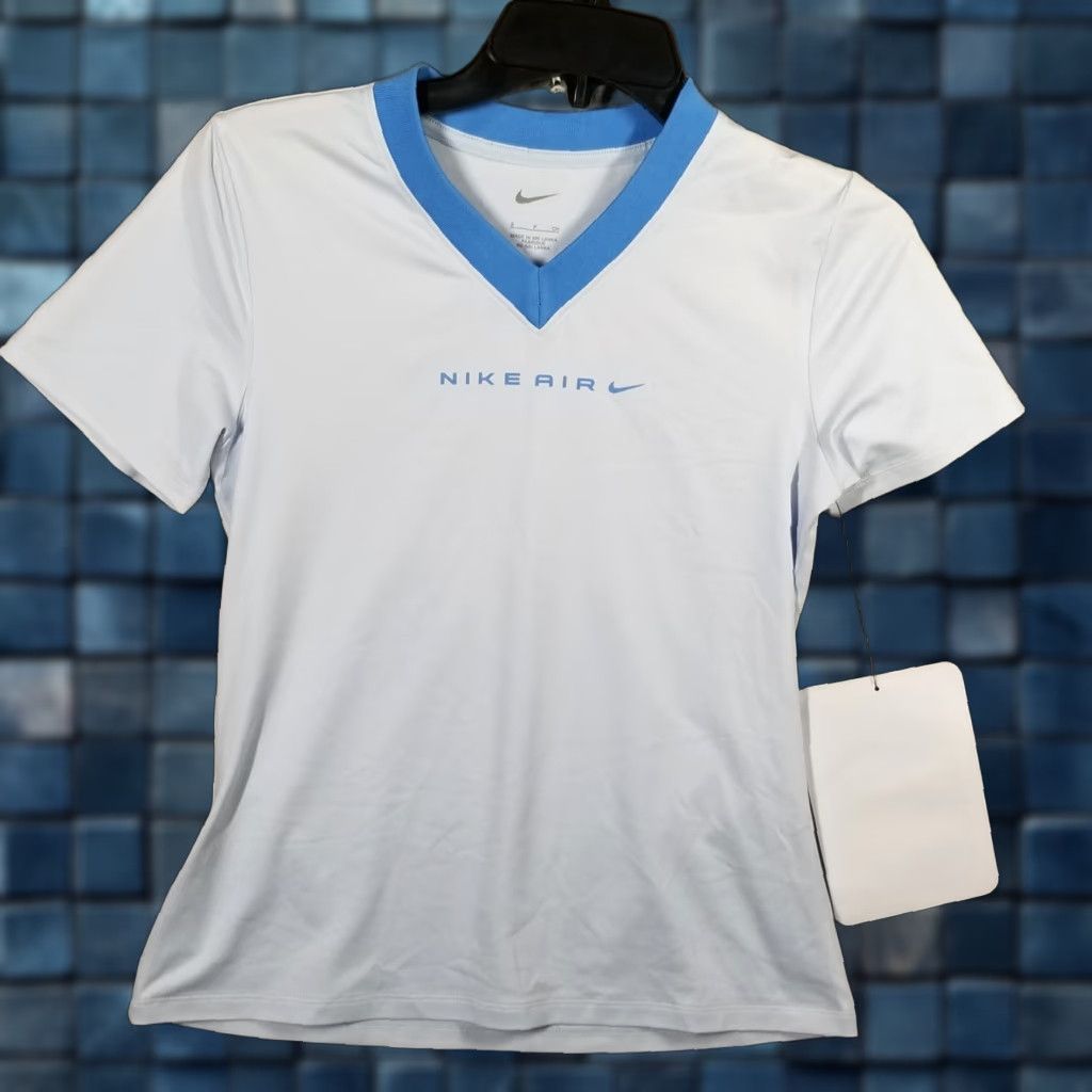 VINTAGE Nike Air Shirt Womens Small Light Blue White Athletic Sample FB7792